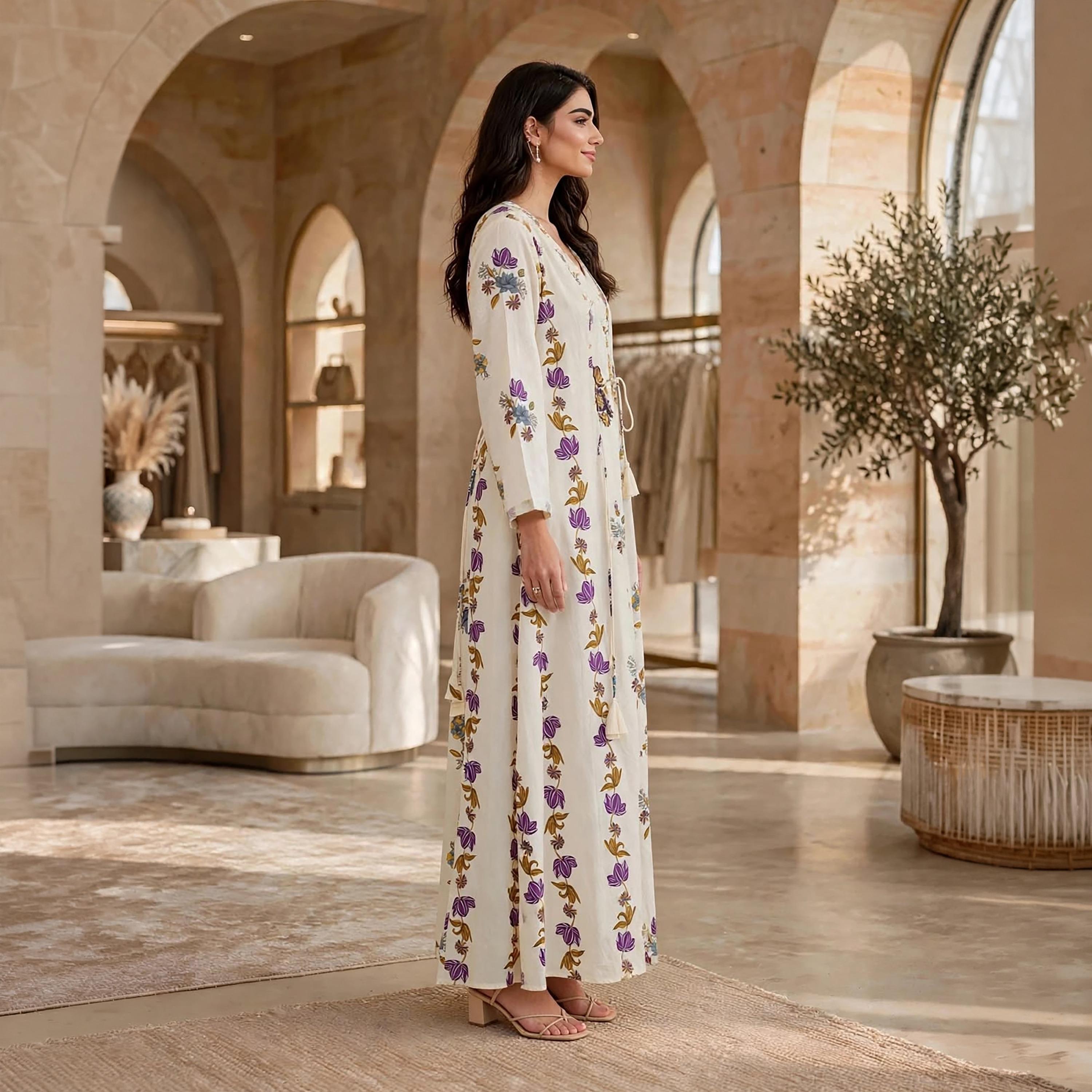 IKKXA Floral Print Mandarin Collar Women's Fit & Flared Dress-women-clothing-dresses-image-3