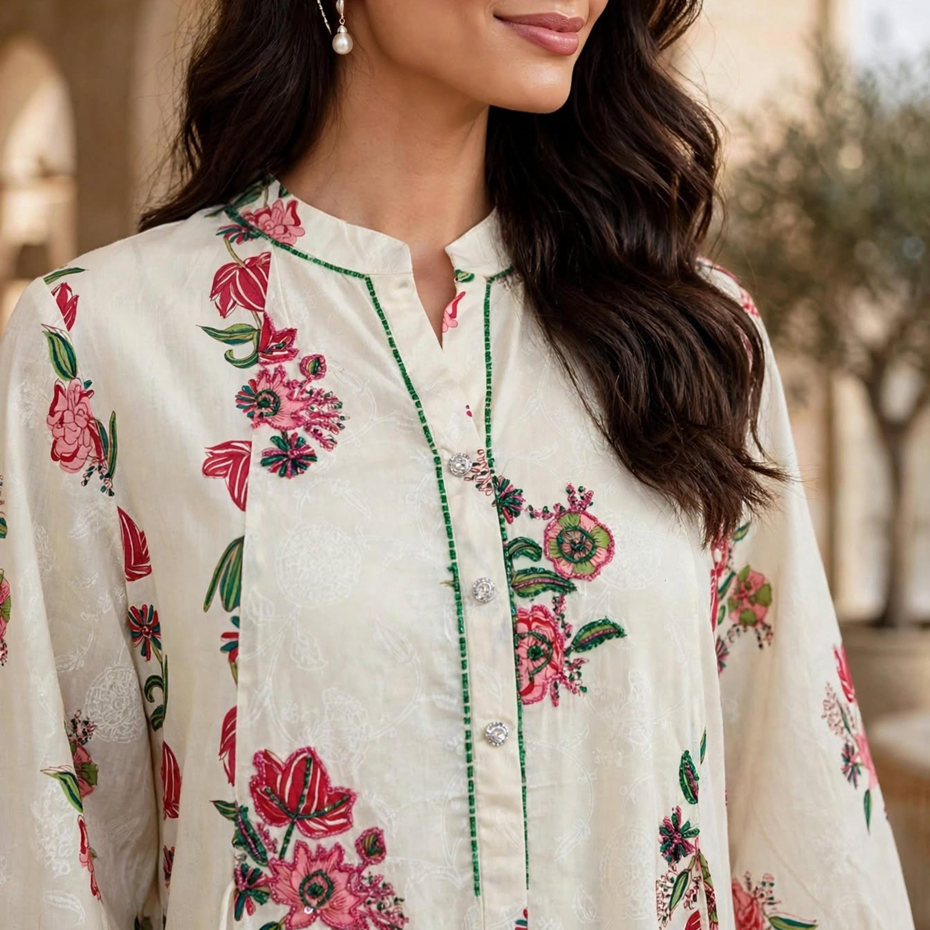 IKKXA Floral Print Mandarin Collar Women's Fit & Flared Dress-women-clothing-dresses-image-7