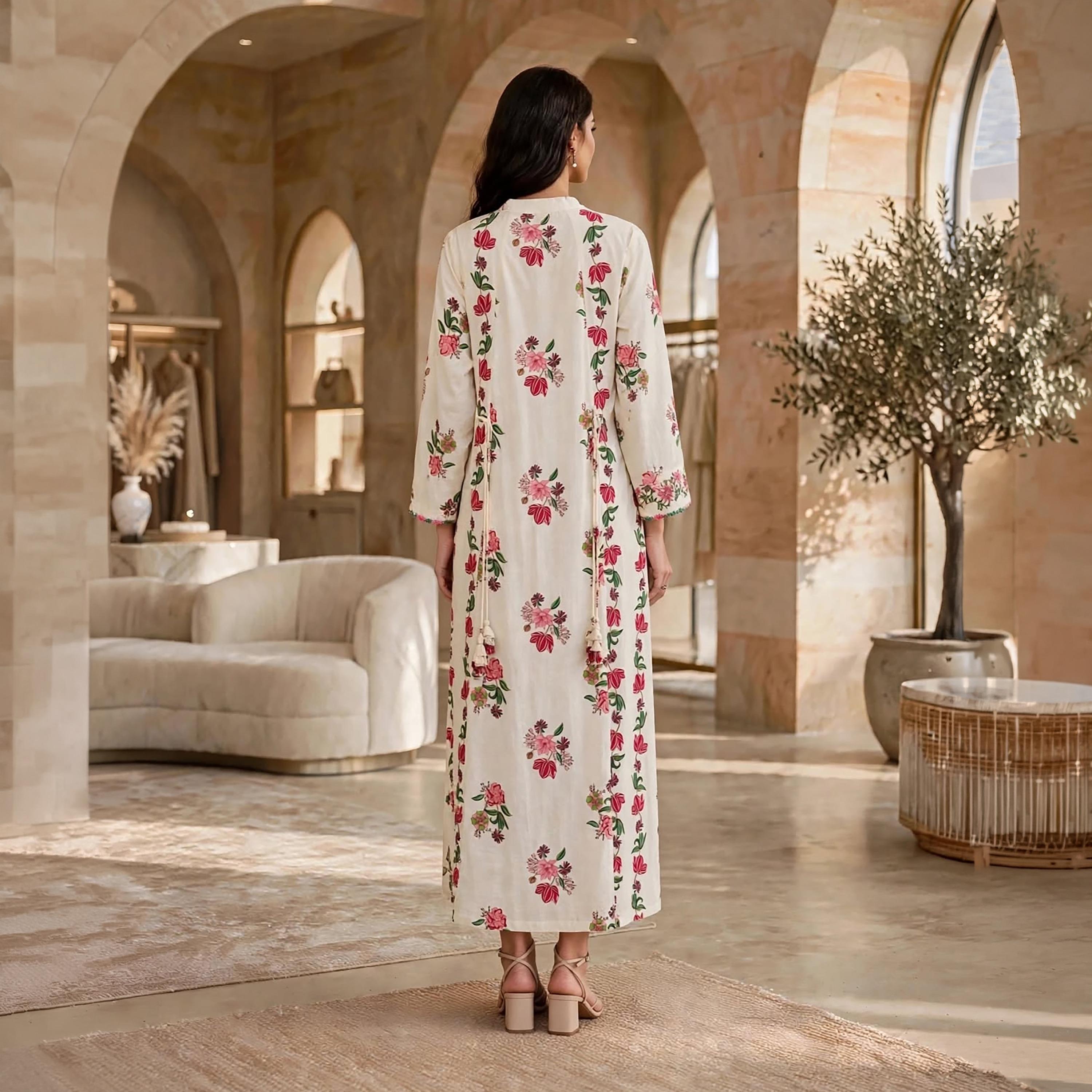 IKKXA Floral Print Mandarin Collar Women's Fit & Flared Dress-women-clothing-dresses-image-9