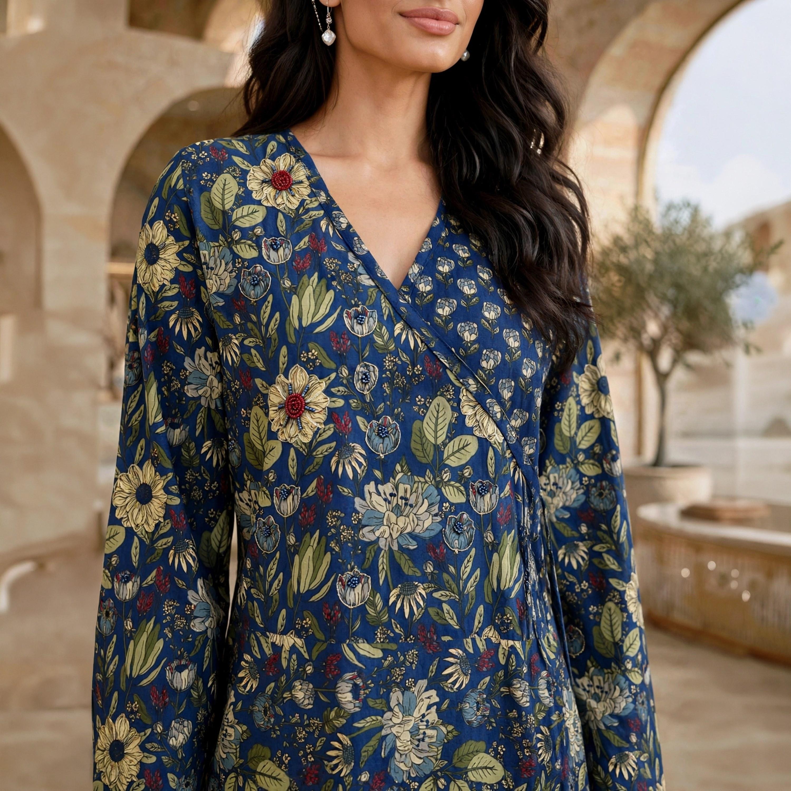 IKKXA Floral Print Women's Wrap Style Jalabiya-women-arabicclothing-jalabiyas-image-2