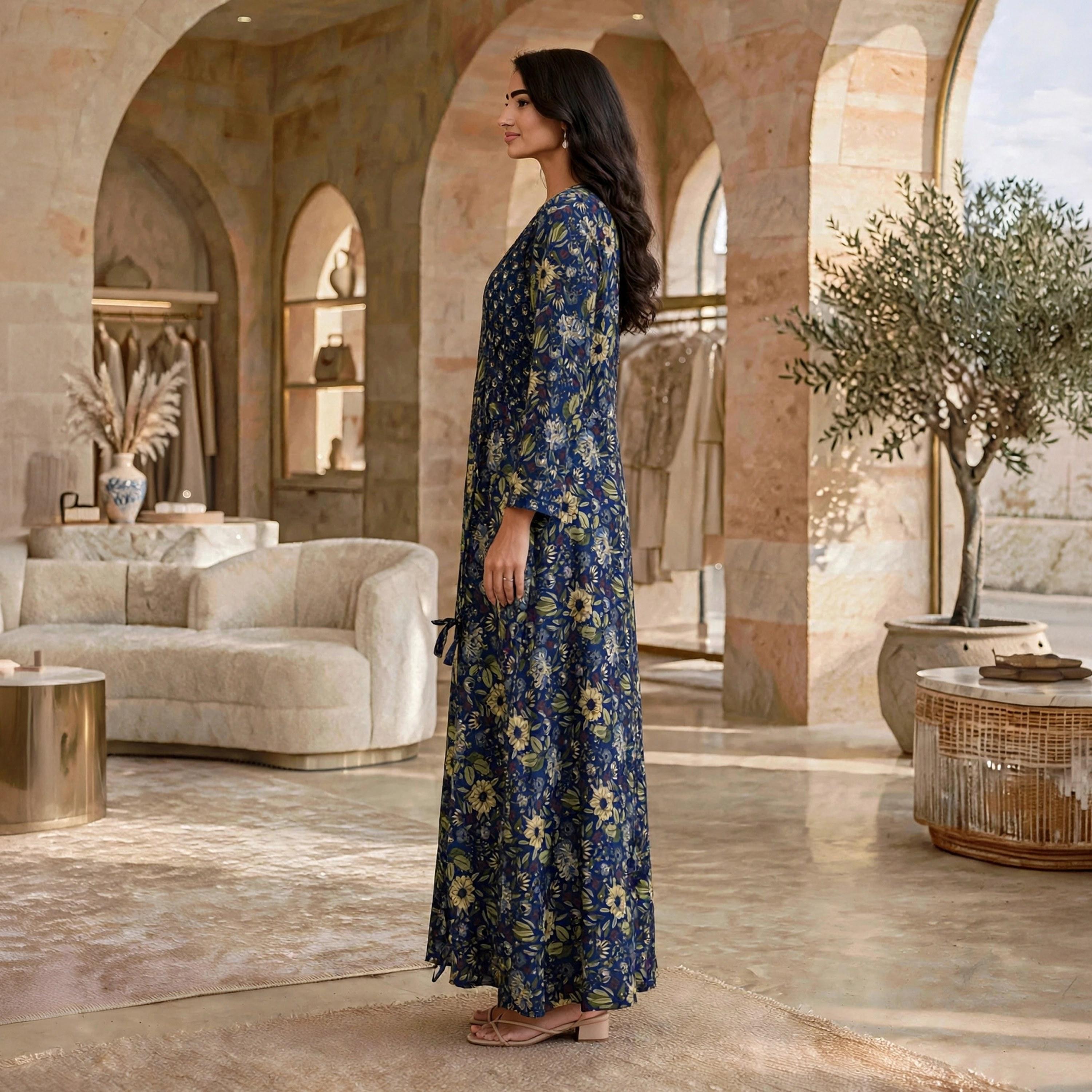 IKKXA Floral Print Women's Wrap Style Jalabiya-women-arabicclothing-jalabiyas-image-4