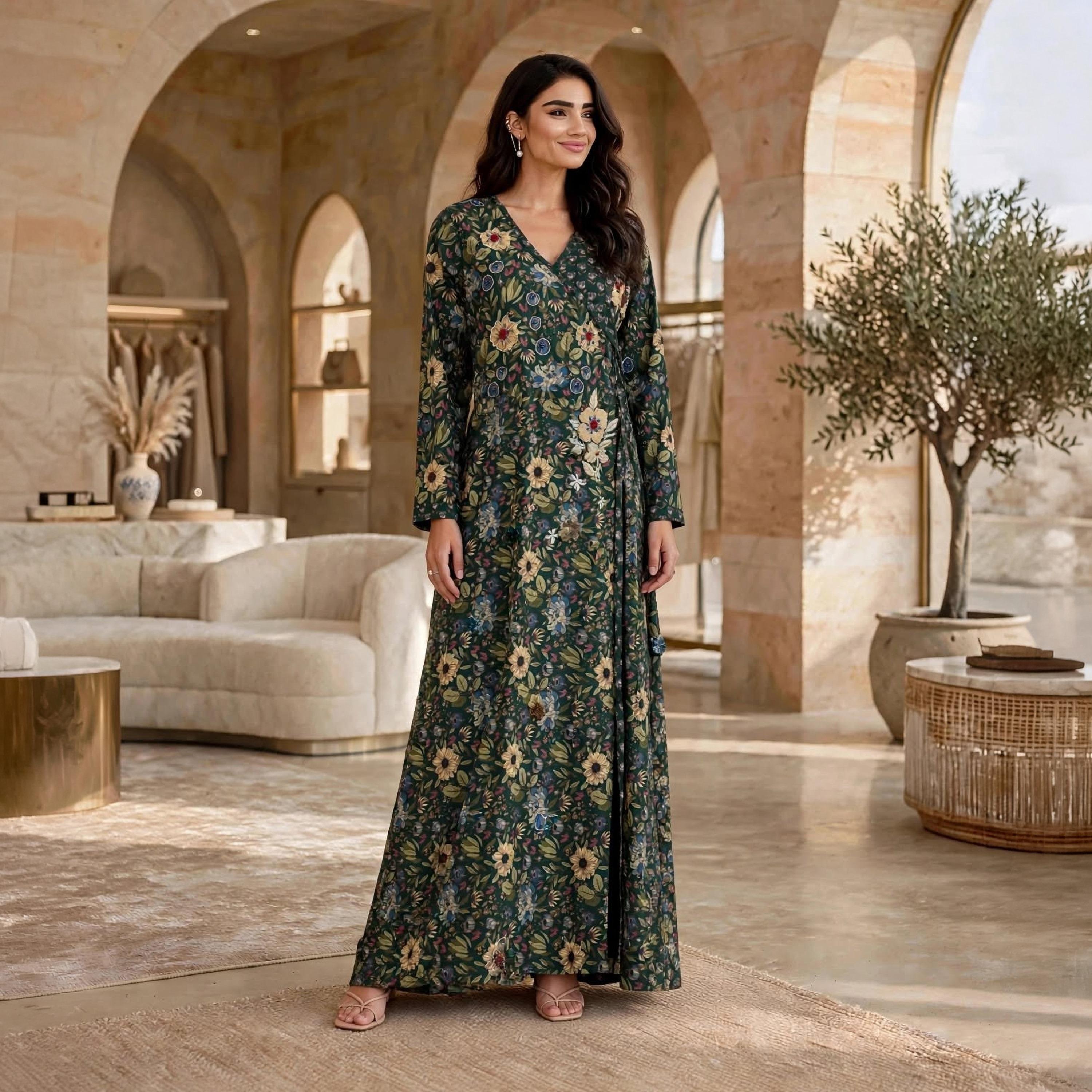 IKKXA Floral Print Women's Wrap Style Jalabiya-women-arabicclothing-jalabiyas-image-6