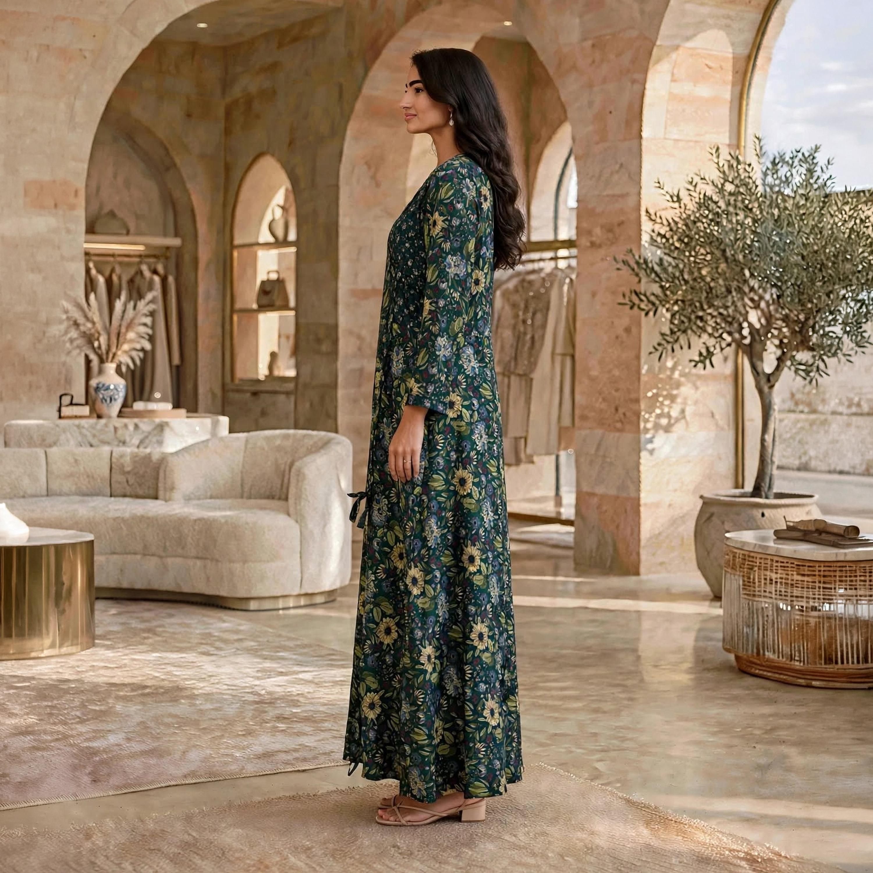 IKKXA Floral Print Women's Wrap Style Jalabiya-women-arabicclothing-jalabiyas-image-9