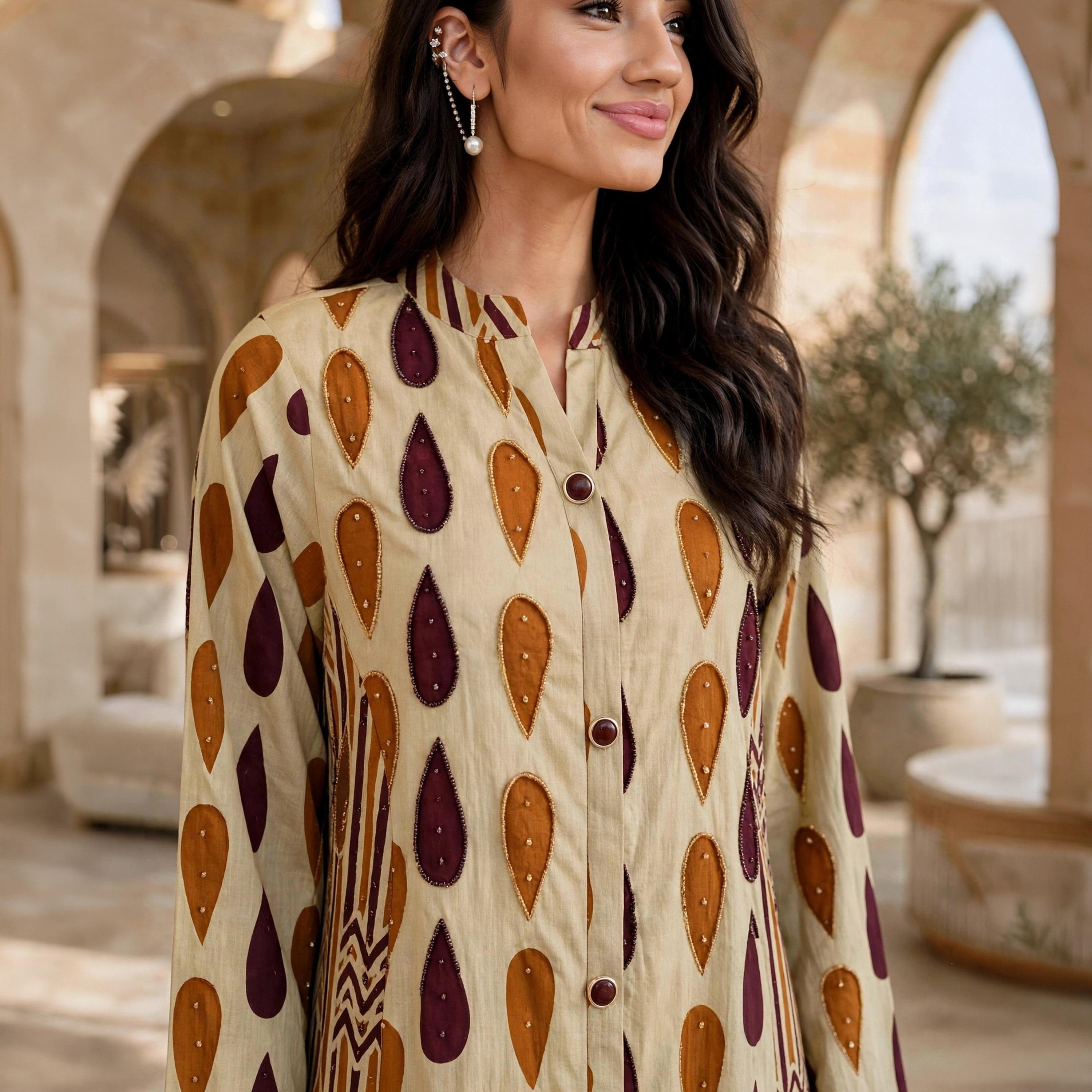 جلابية حريمي بأزرار بطبعة هندسية وياقة ماندرين من إيكسا-women-arabicclothing-jalabiyas-image-7