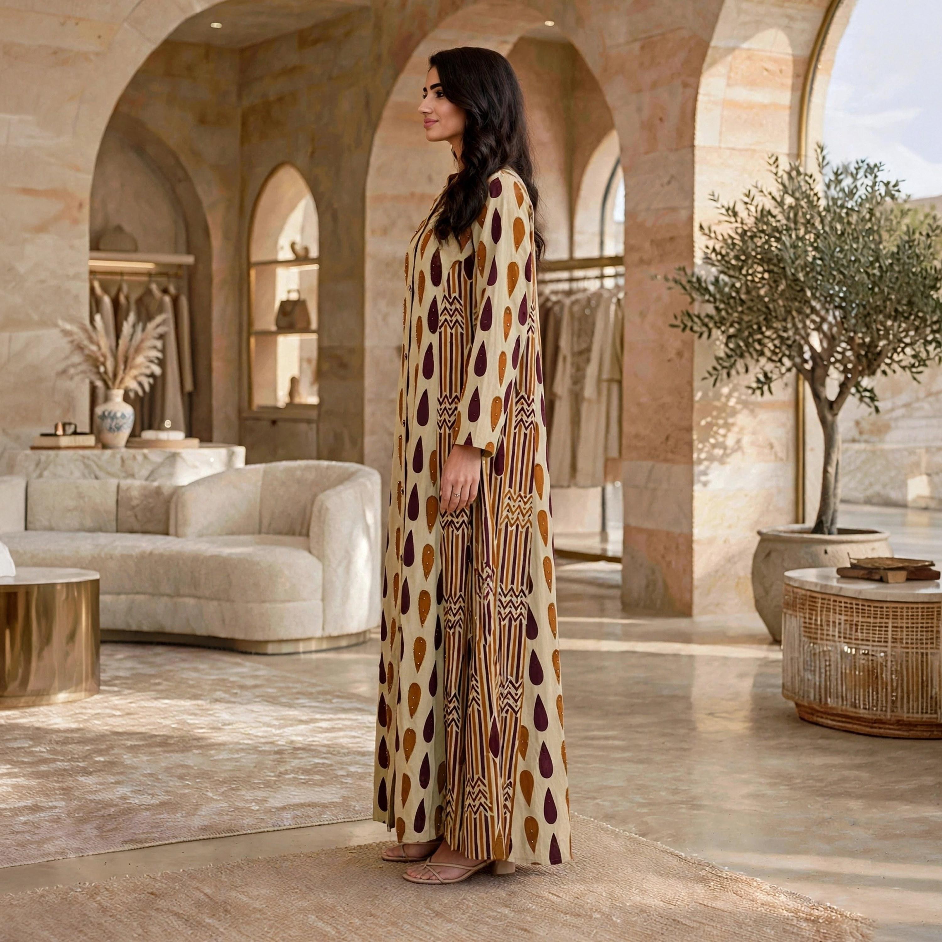 جلابية حريمي بأزرار بطبعة هندسية وياقة ماندرين من إيكسا-women-arabicclothing-jalabiyas-image-3