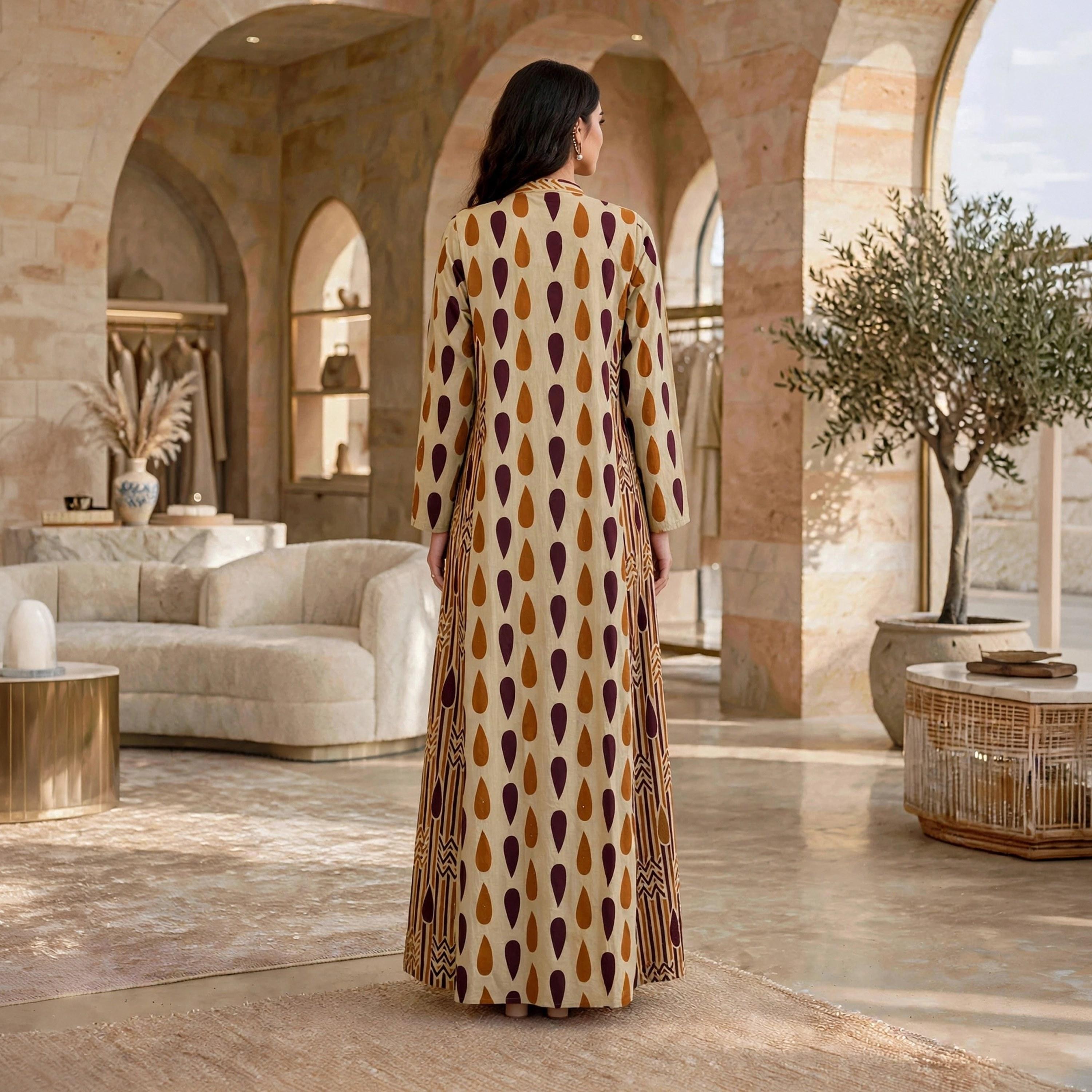 جلابية حريمي بأزرار بطبعة هندسية وياقة ماندرين من إيكسا-women-arabicclothing-jalabiyas-image-10
