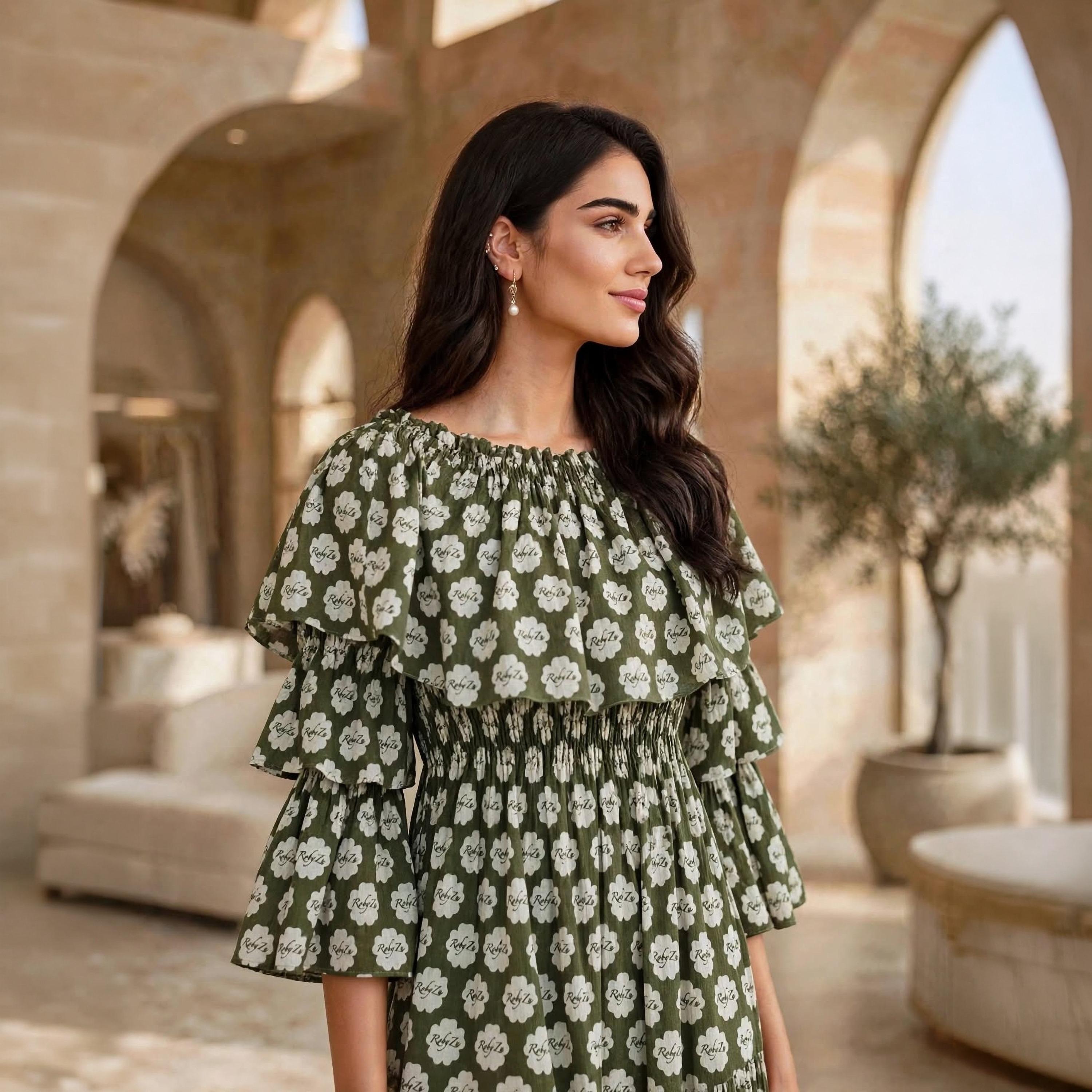جلابية حريمي بطبقات بنقشات زهور وأكمام كشكشة واسعة من إيكسا-women-arabicclothing-dresses-image-7