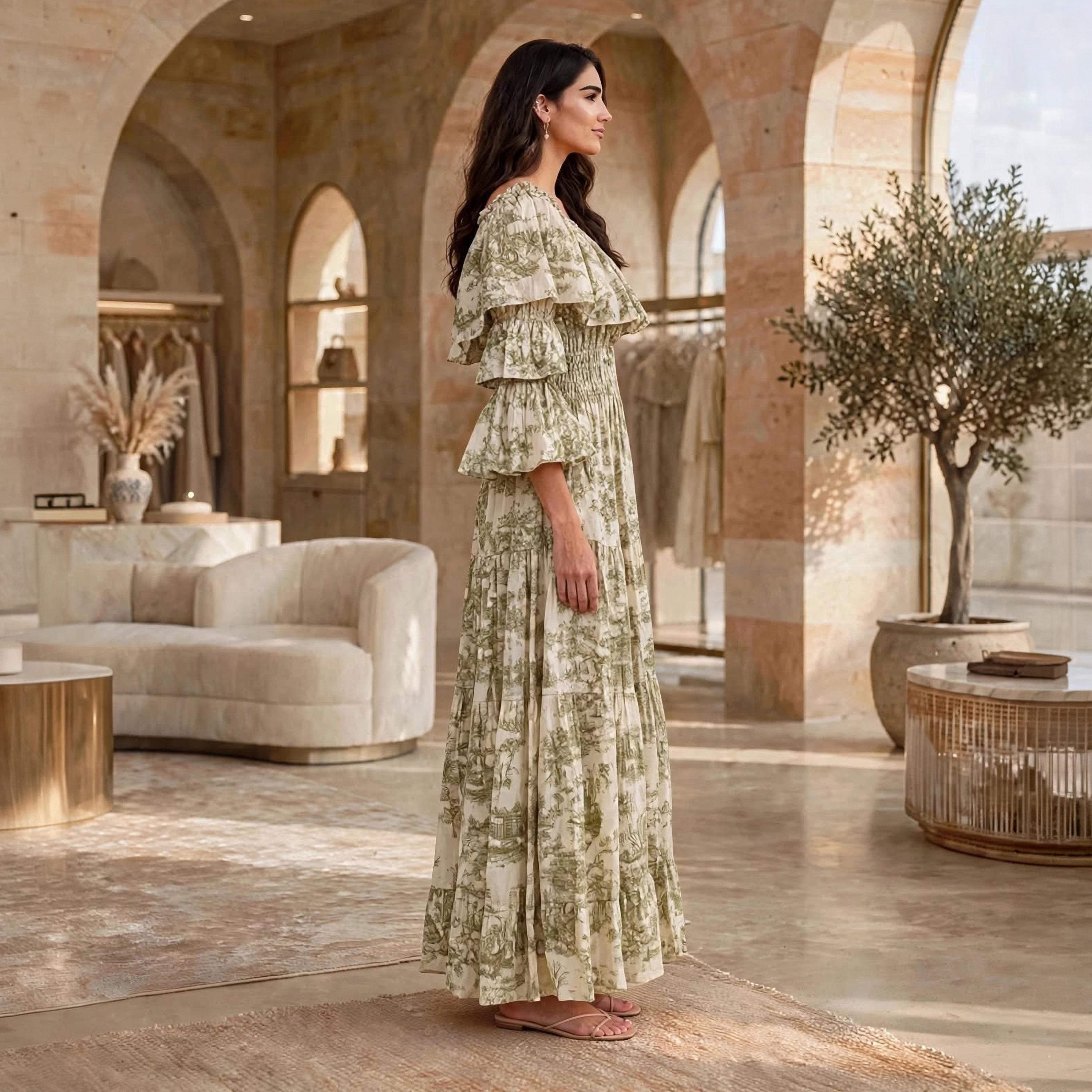 IKKXA Floral Print Ruffle Flared Sleeves Women's Tiered Jalabiya-women-arabicclothing-dresses-image-4