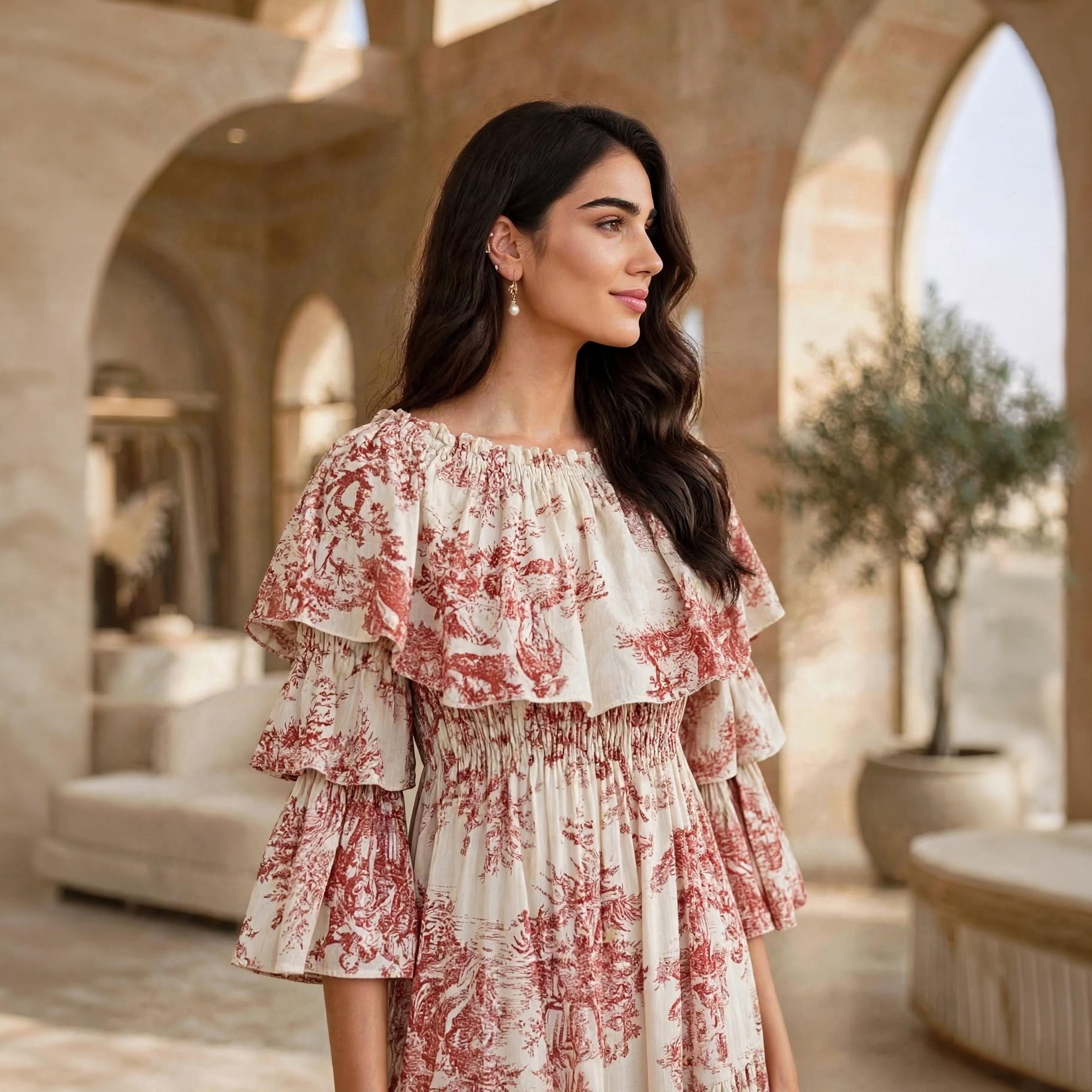 IKKXA Floral Print Ruffle Flared Sleeves Women's Tiered Jalabiya-women-arabicclothing-dresses-image-12