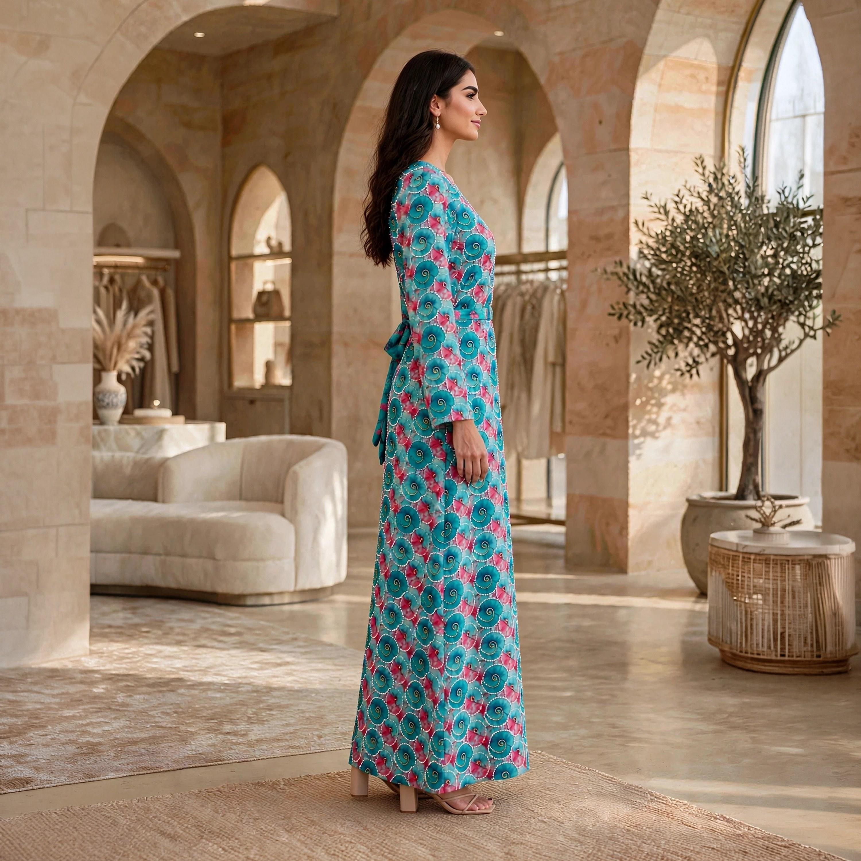 فستان حريمي مزخرف بنقشات دوامية بحزام من إيكسا-women-clothing-dresses-image-3