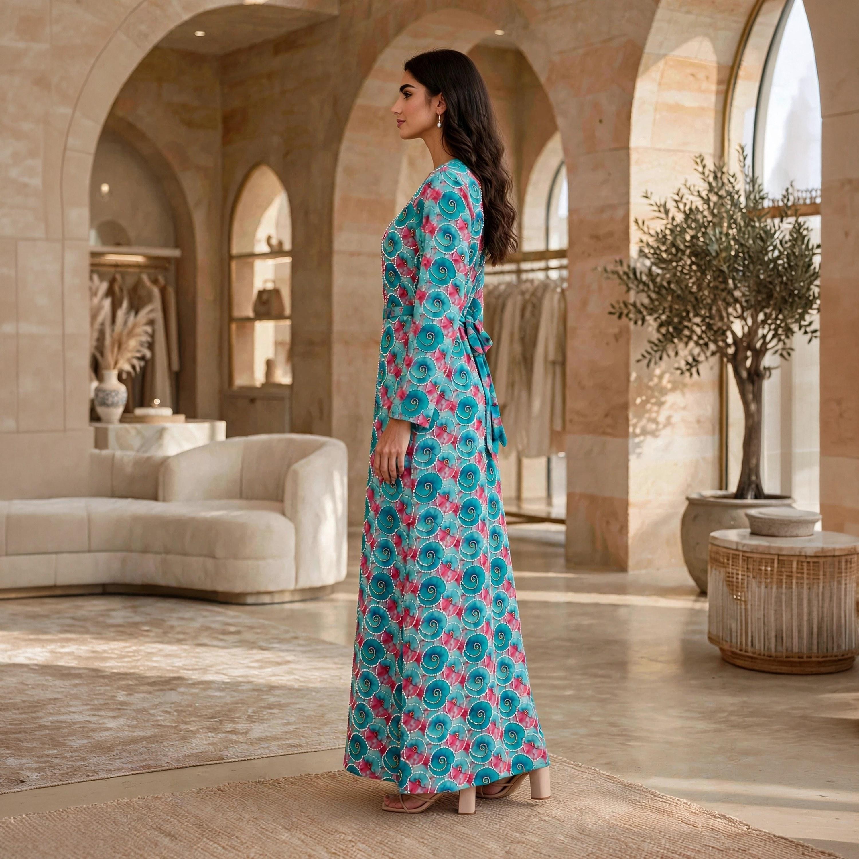 فستان حريمي مزخرف بنقشات دوامية بحزام من إيكسا-women-clothing-dresses-image-4
