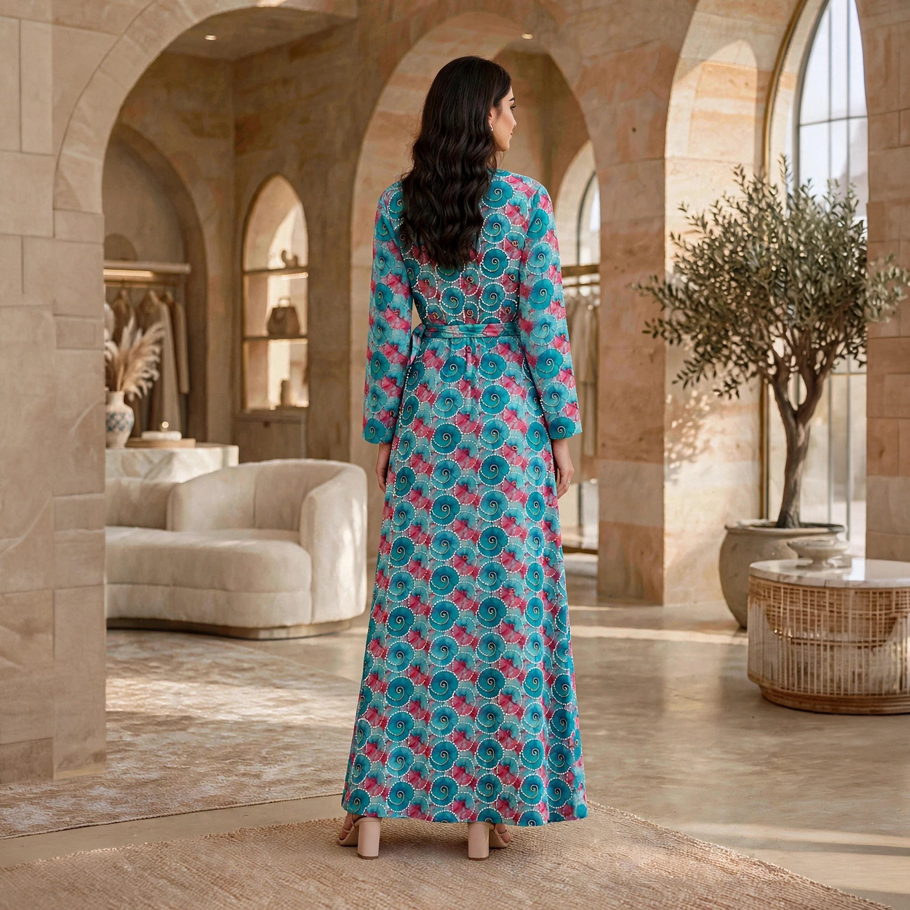 فستان حريمي مزخرف بنقشات دوامية بحزام من إيكسا-women-clothing-dresses-image-5