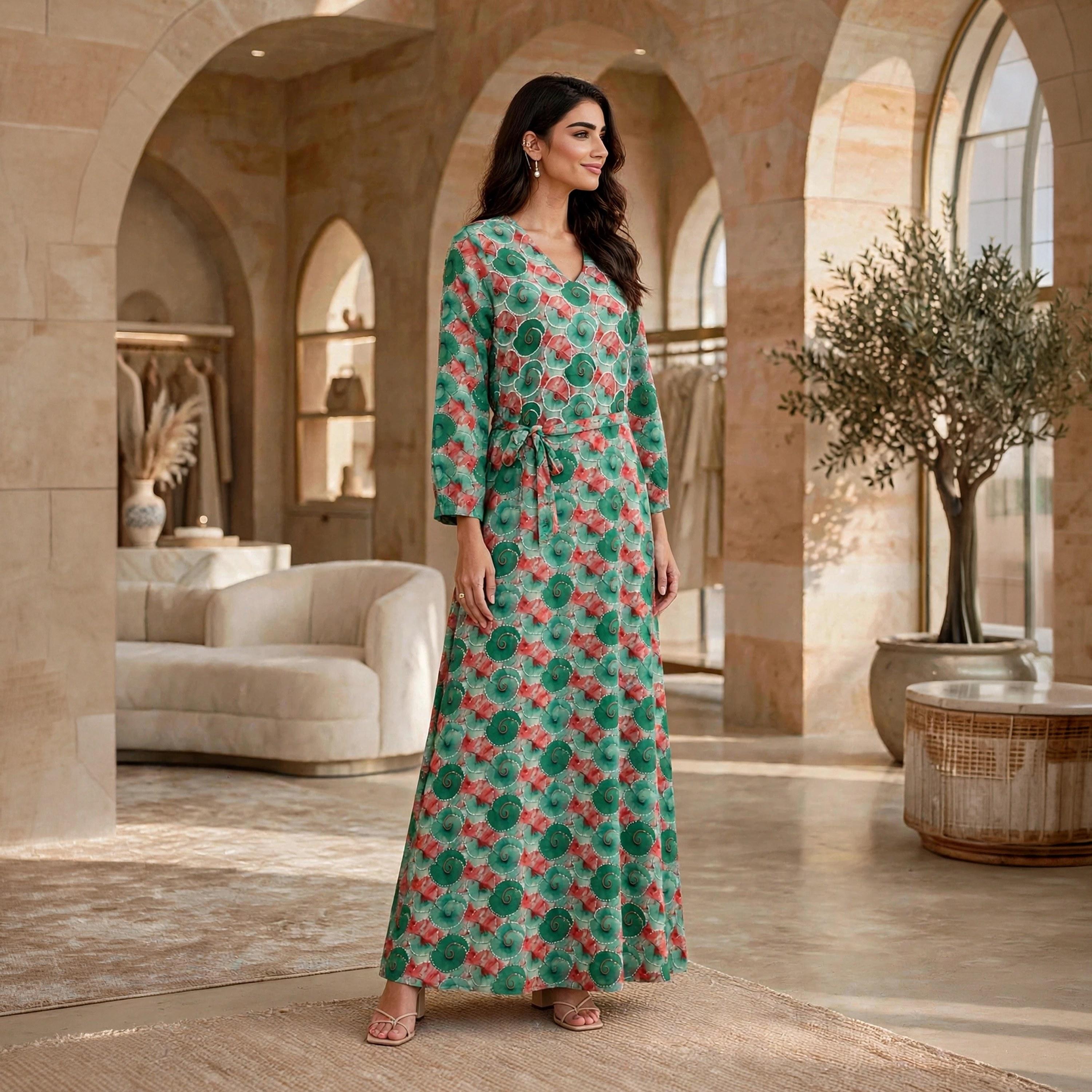 فستان حريمي مزخرف بنقشات دوامية بحزام من إيكسا-women-clothing-dresses-image-1