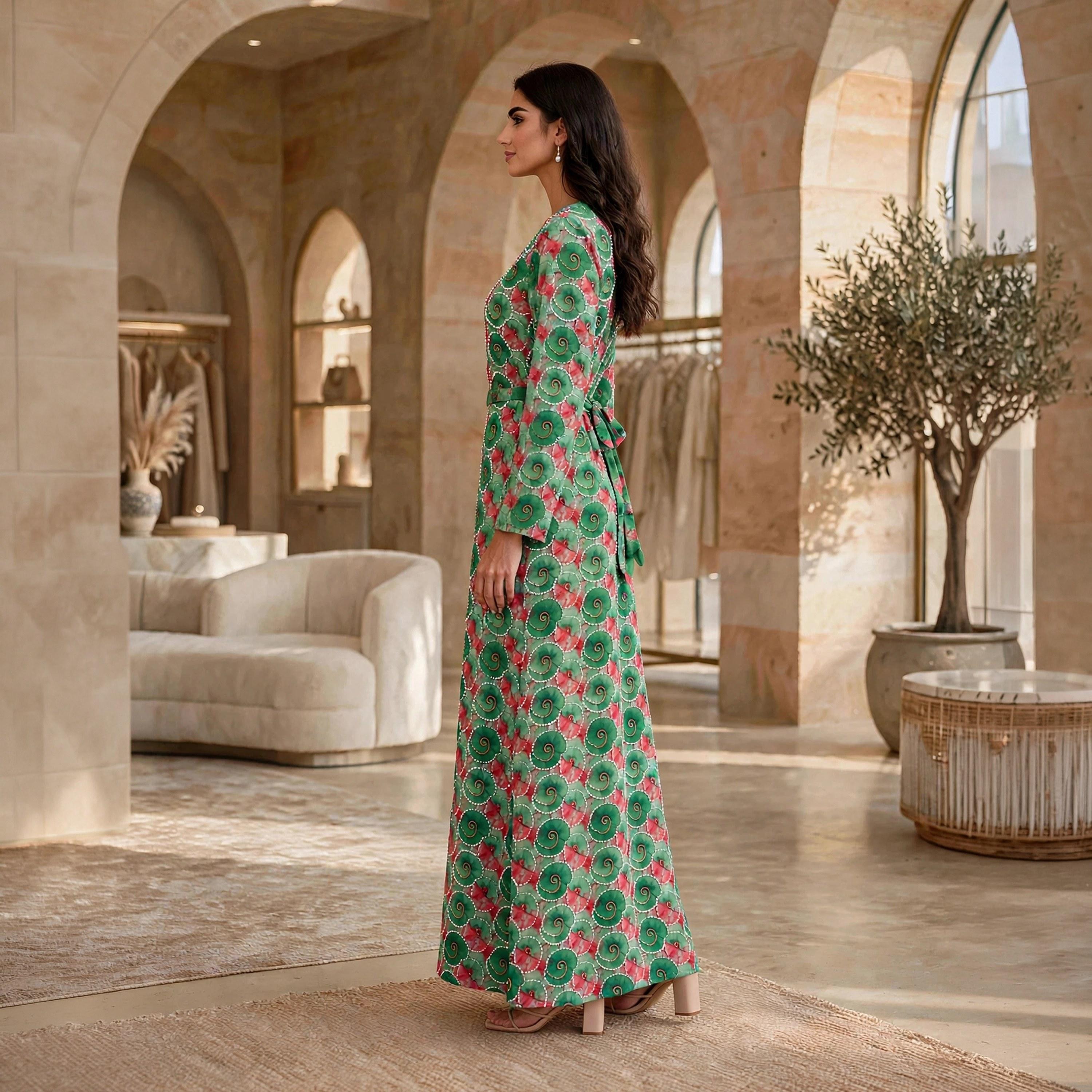 فستان حريمي مزخرف بنقشات دوامية بحزام من إيكسا-women-clothing-dresses-image-4