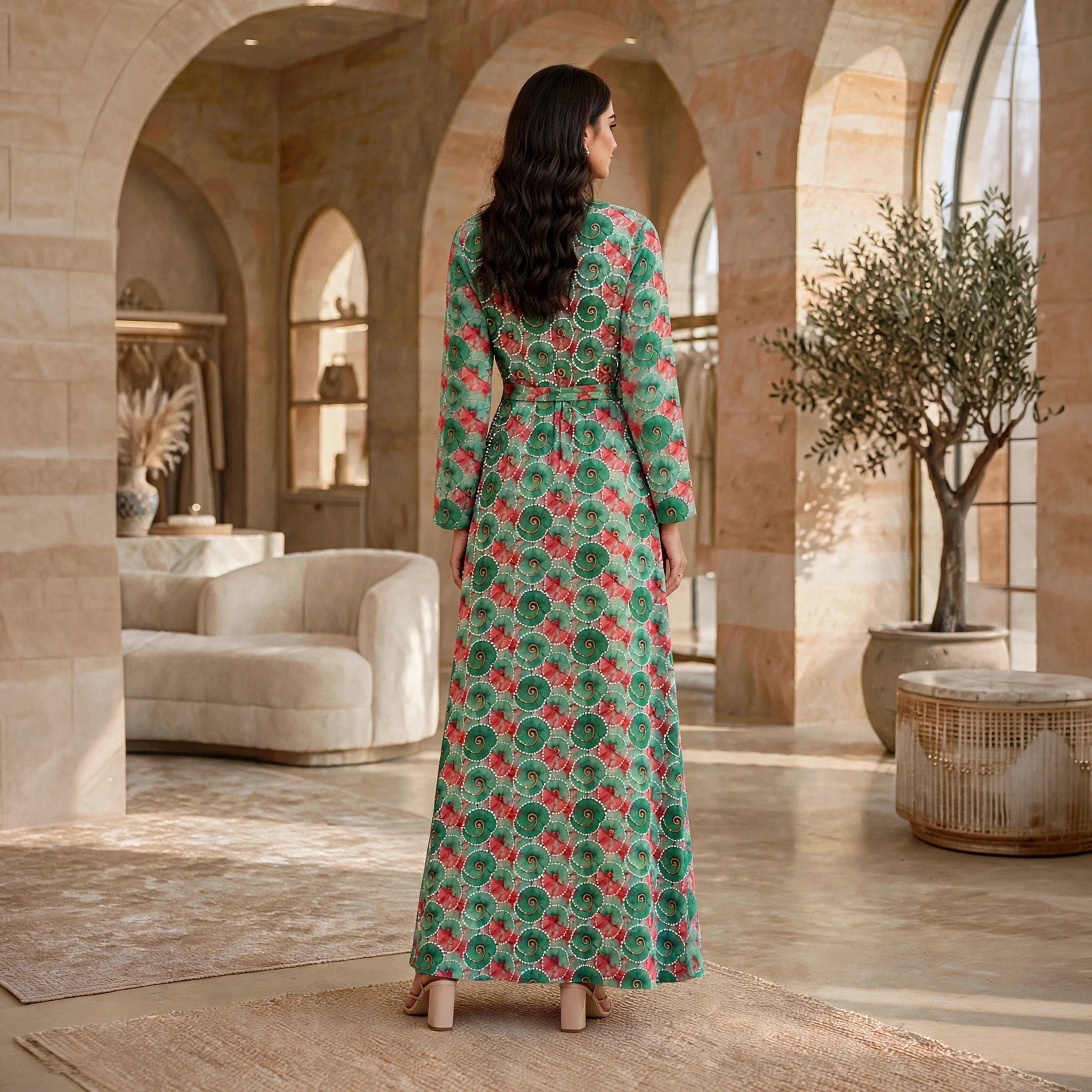 فستان حريمي مزخرف بنقشات دوامية بحزام من إيكسا-women-clothing-dresses-image-5