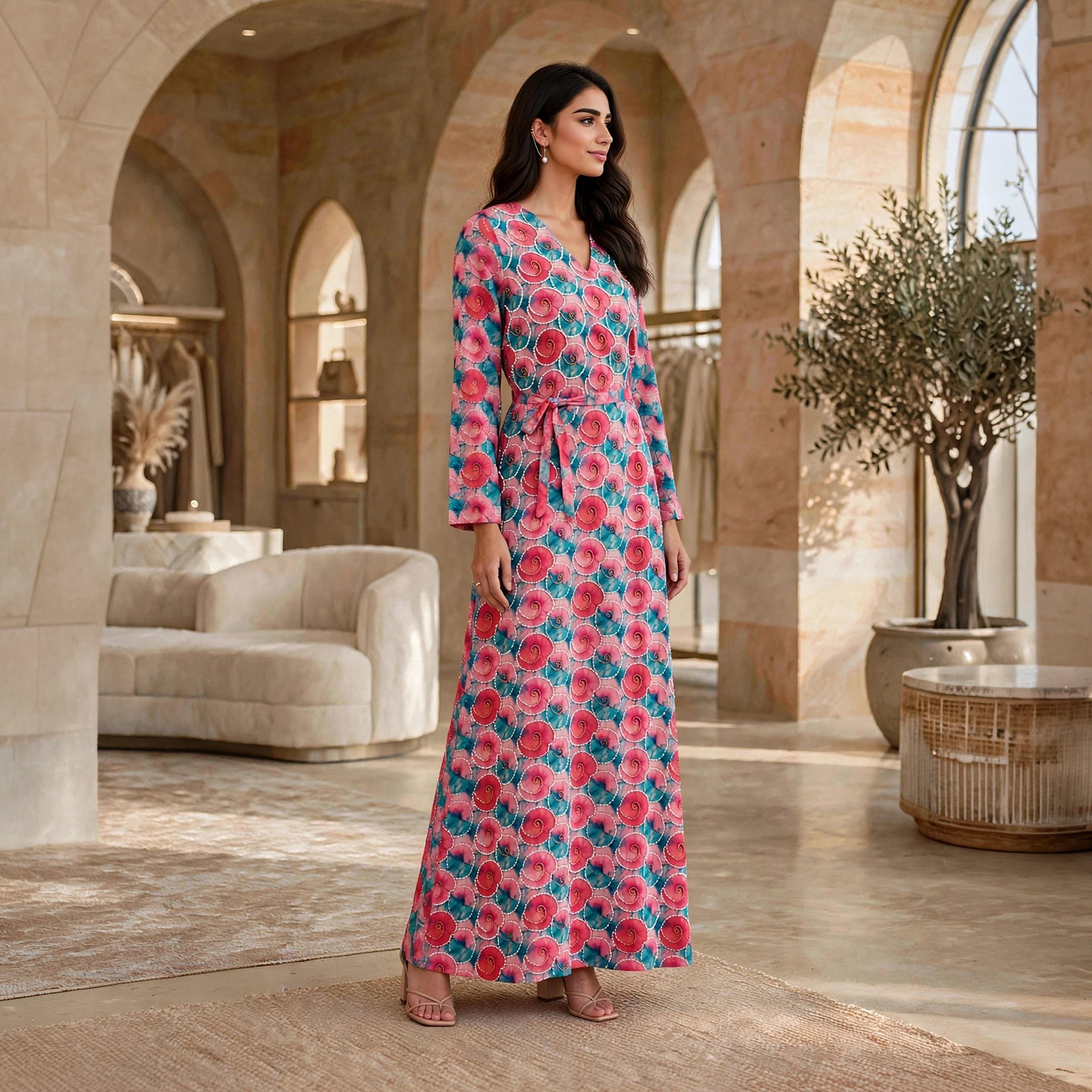 فستان حريمي مزخرف بنقشات دوامية بحزام من إيكسا-women-clothing-dresses-image-16