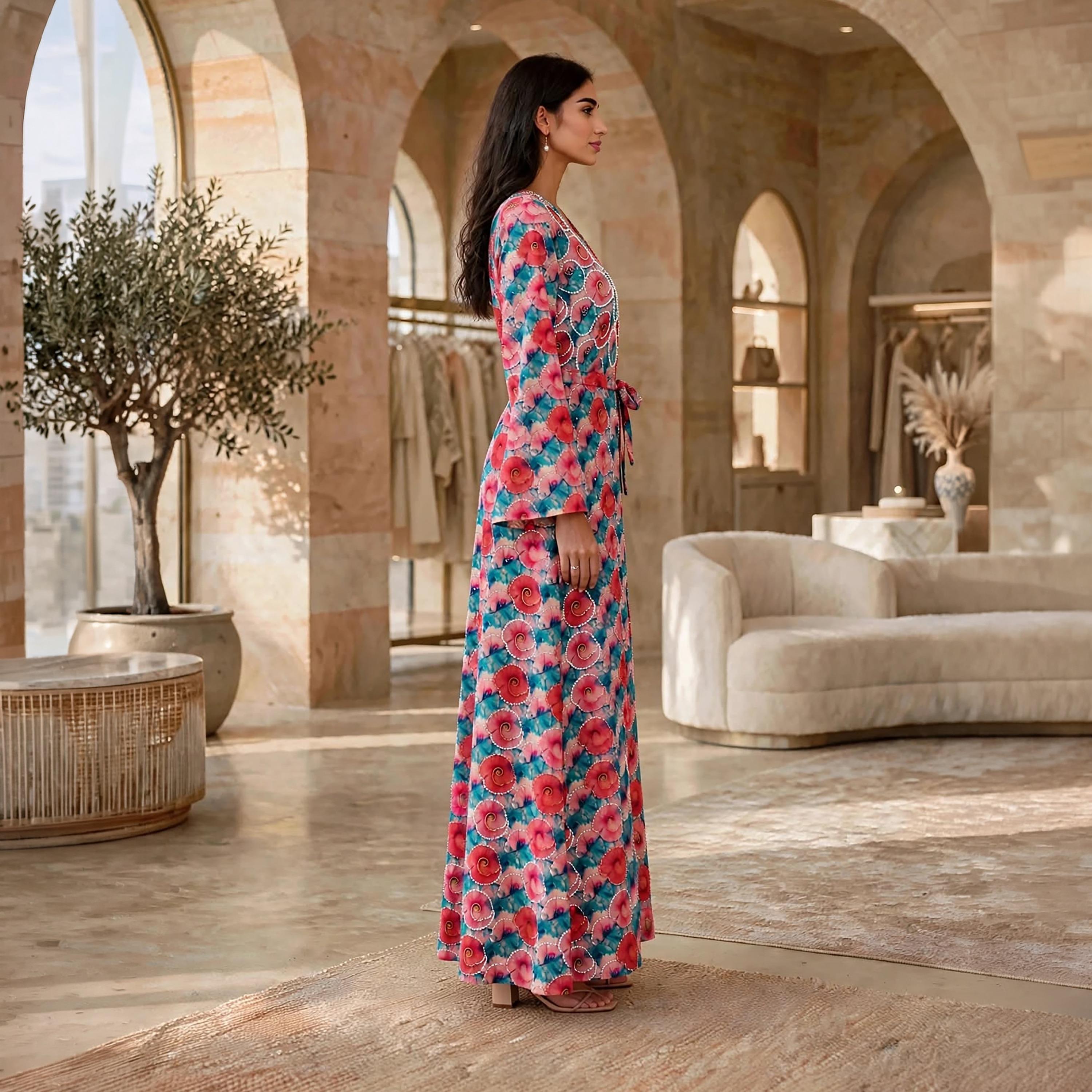 فستان حريمي مزخرف بنقشات دوامية بحزام من إيكسا-women-clothing-dresses-image-18