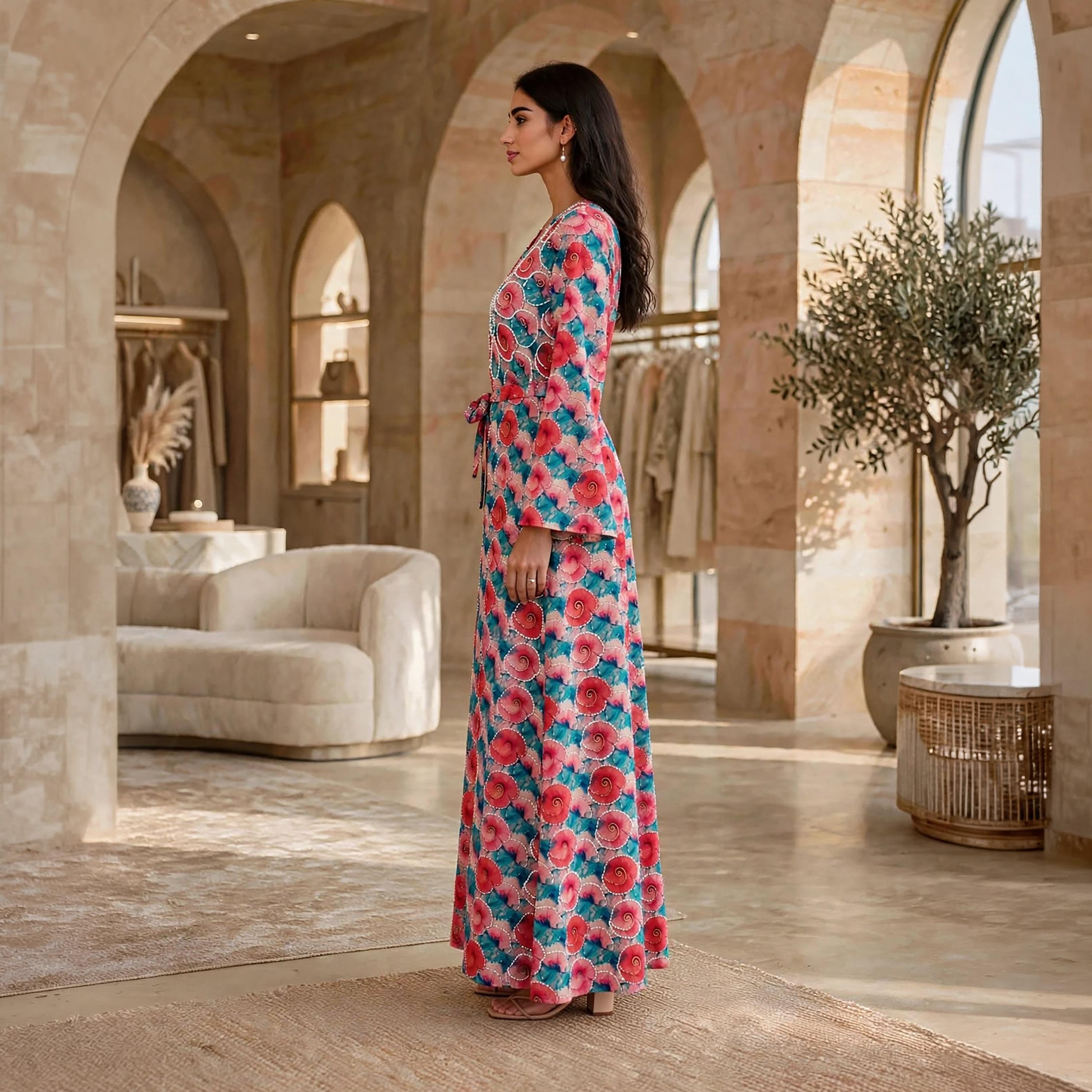 فستان حريمي مزخرف بنقشات دوامية بحزام من إيكسا-women-clothing-dresses-image-19