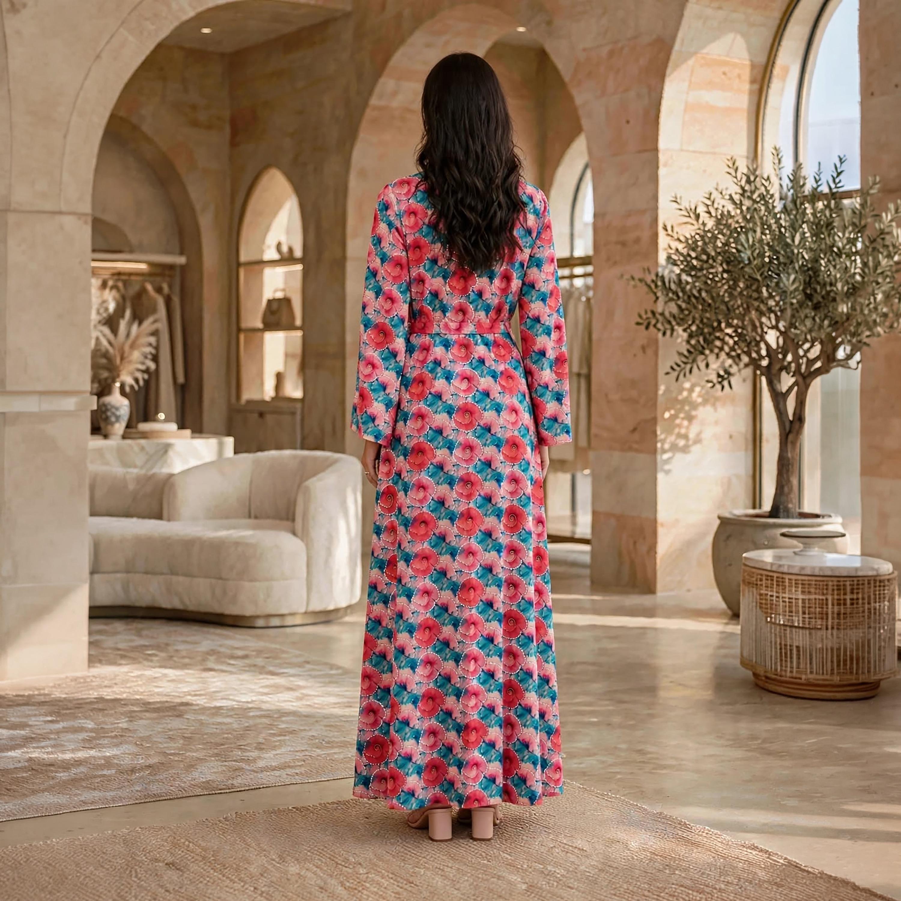 فستان حريمي مزخرف بنقشات دوامية بحزام من إيكسا-women-clothing-dresses-image-20