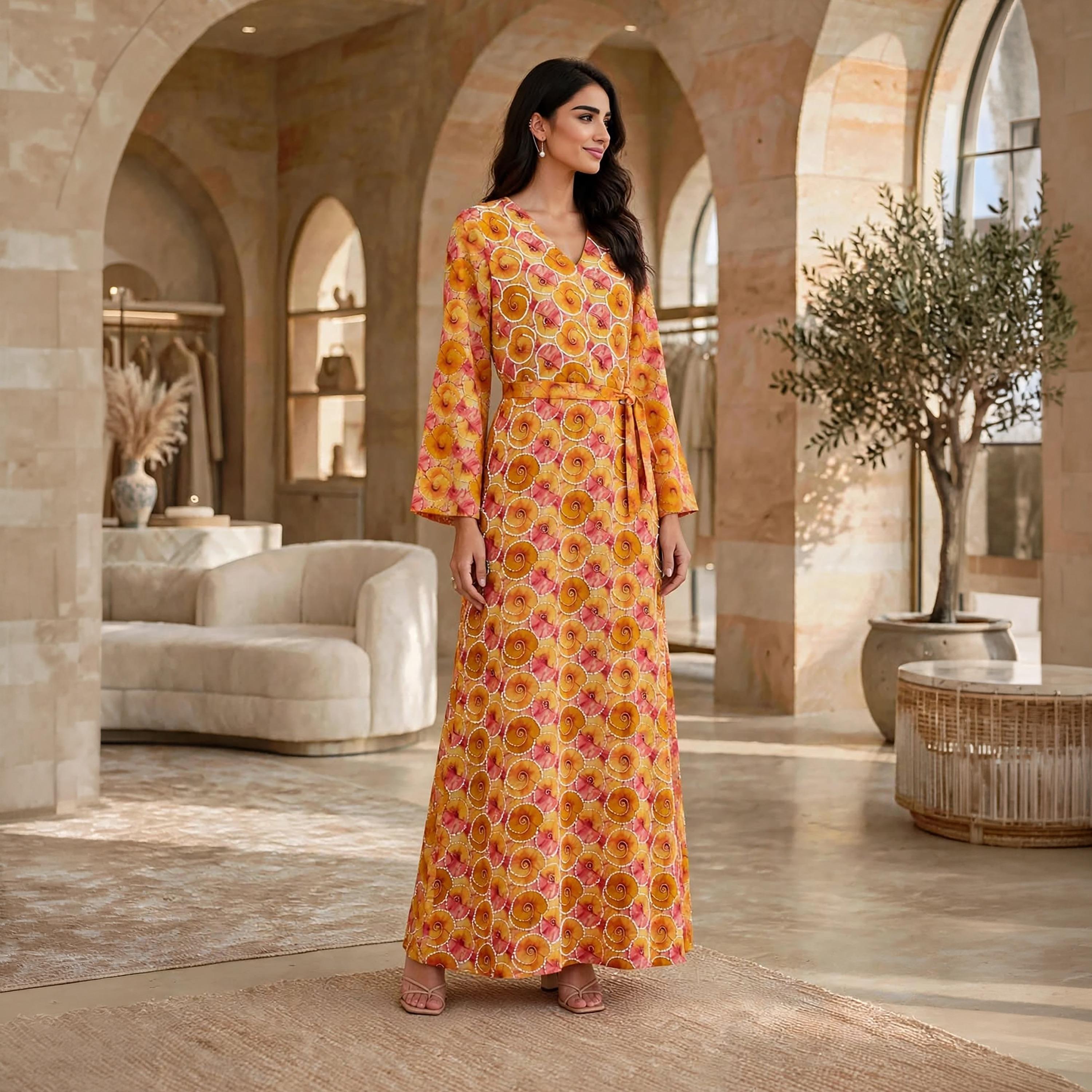 فستان حريمي مزخرف بنقشات دوامية بحزام من إيكسا-women-clothing-dresses-image-1