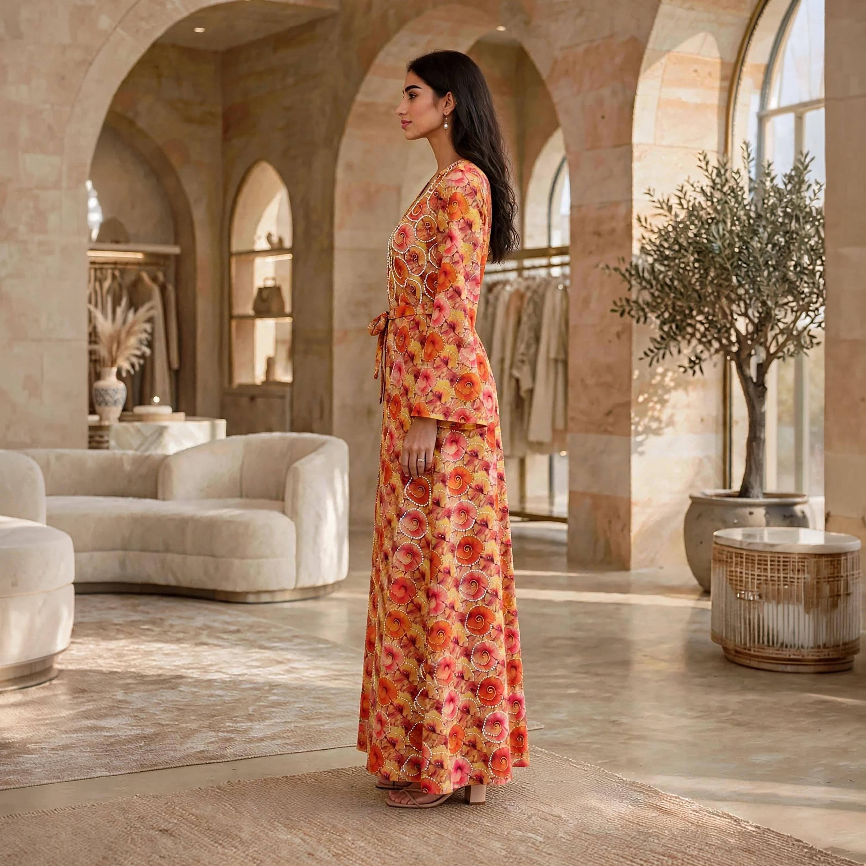 فستان حريمي مزخرف بنقشات دوامية بحزام من إيكسا-women-clothing-dresses-image-4