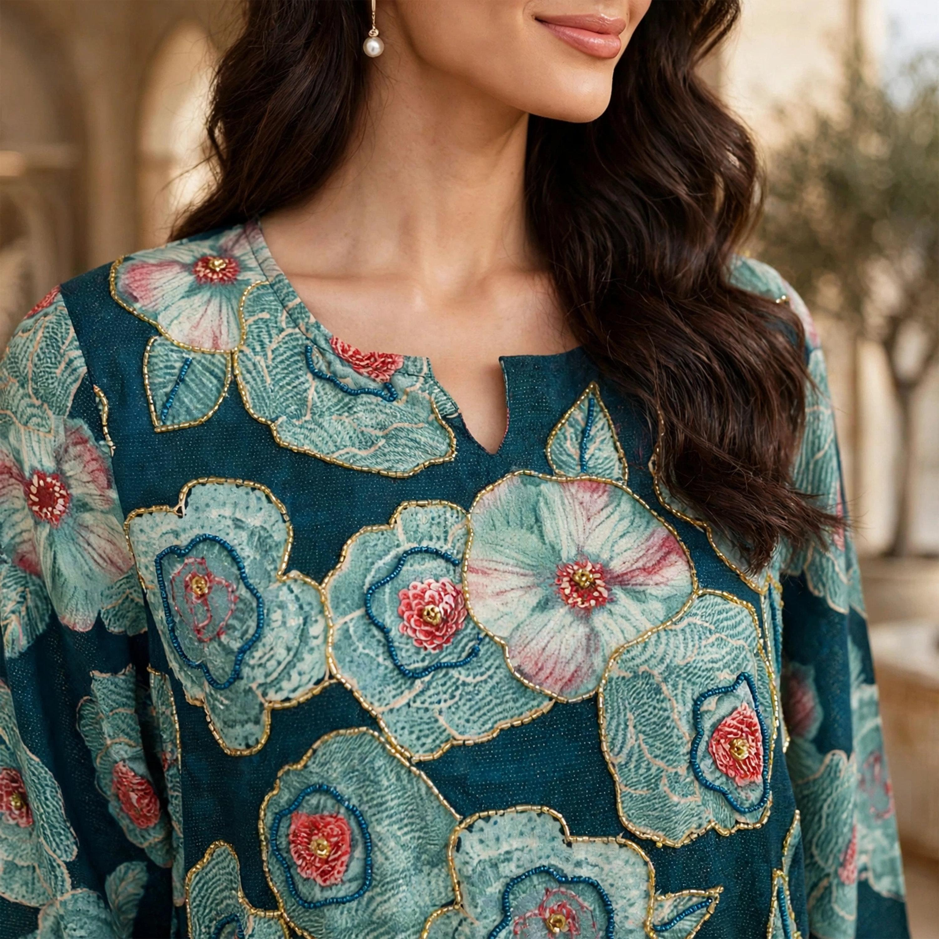 فستان حريمي بقصة ضيقة من الأعلى وواسعة تدريجياً بطبعة زهور وأكمام بكشكشة من إيكسا-women-clothing-dresses-image-7