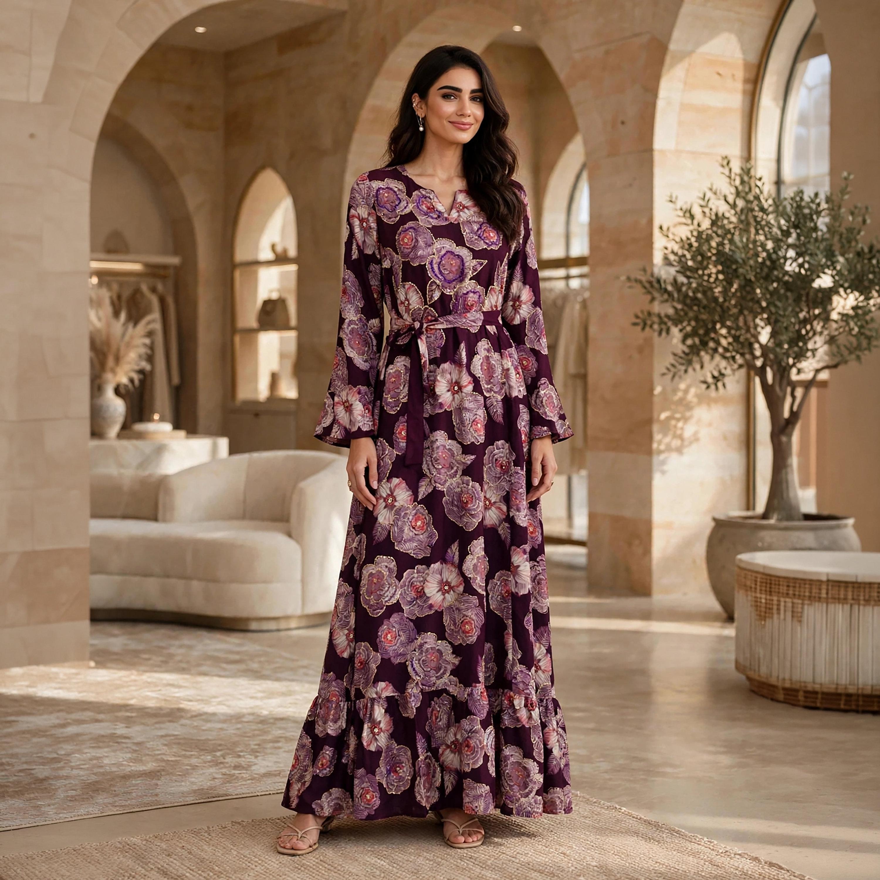 فستان حريمي بقصة ضيقة من الأعلى وواسعة تدريجياً بطبعة زهور وأكمام بكشكشة من إيكسا-women-clothing-dresses-image-16