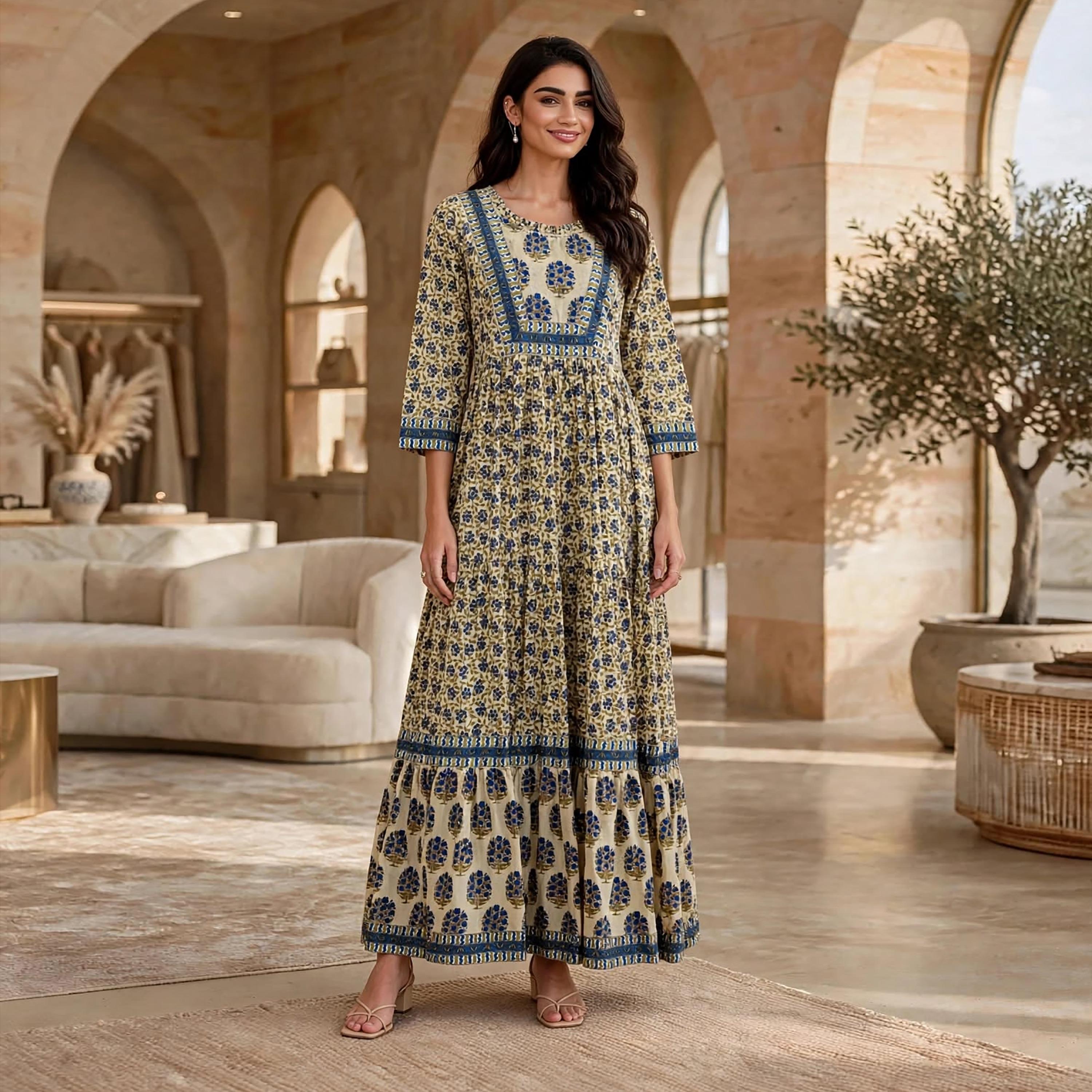 فستان حريمي بطبقات متدرجة بطبعة زهور من إيكسا-women-clothing-dresses-image-1