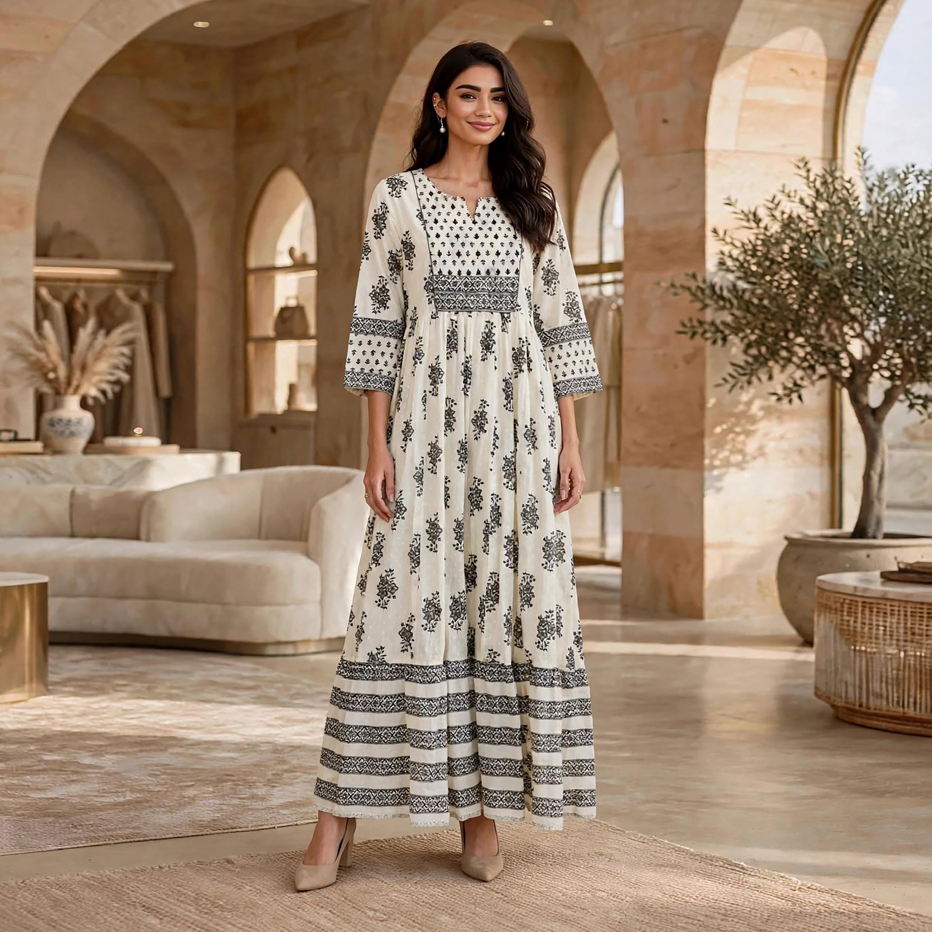 فستان حريمي بطبقات متدرجة بطبعة زهور من إيكسا-women-clothing-dresses-image-1