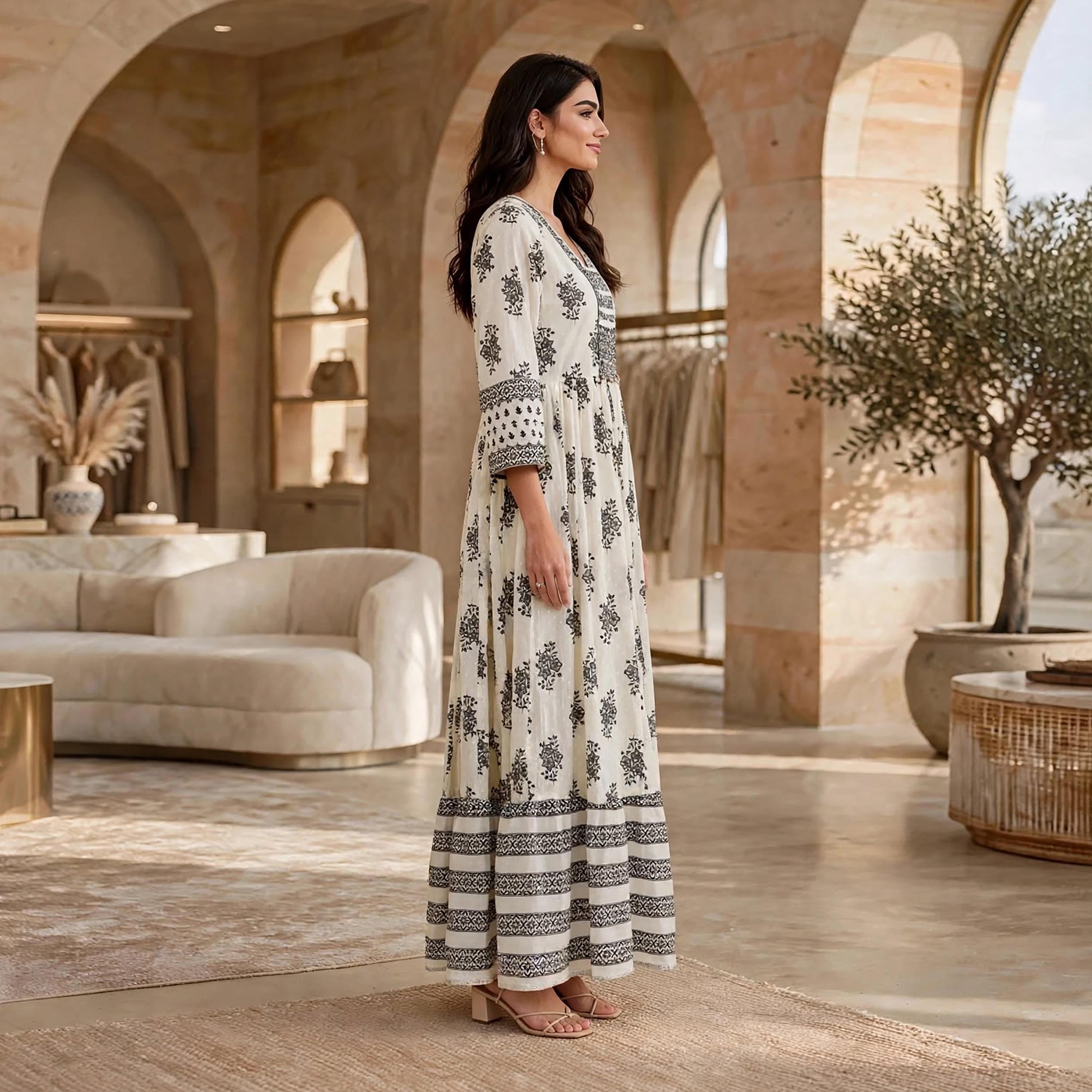 فستان حريمي بطبقات متدرجة بطبعة زهور من إيكسا-women-clothing-dresses-image-3
