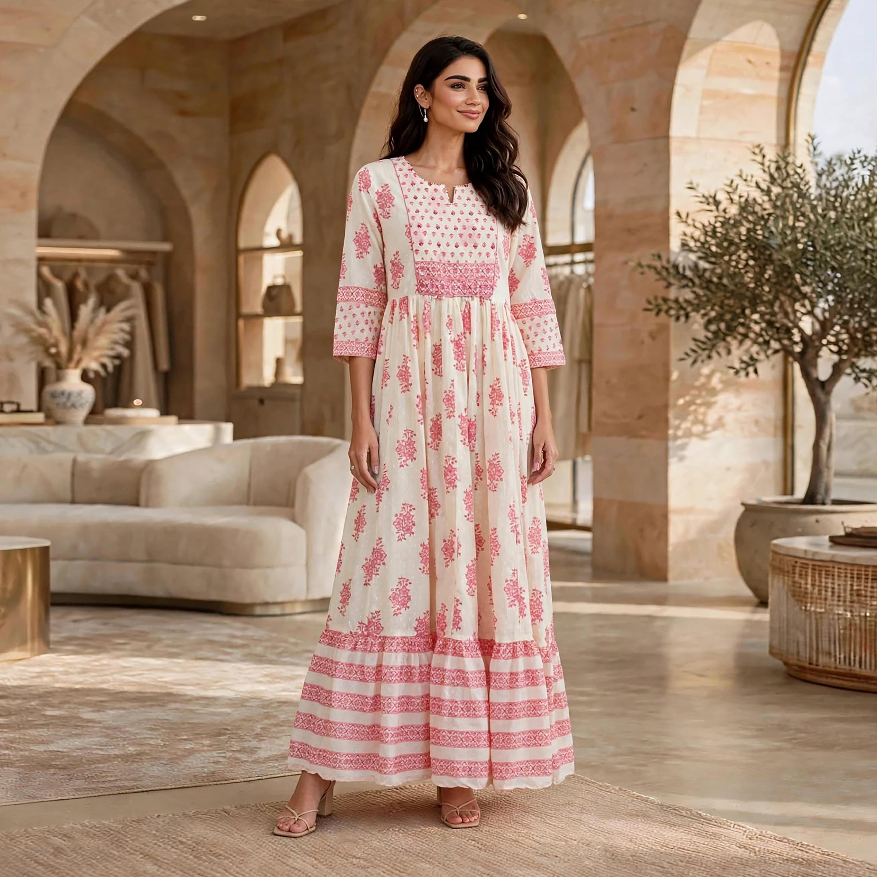 فستان حريمي بطبقات متدرجة بطبعة زهور من إيكسا-women-clothing-dresses-image-1