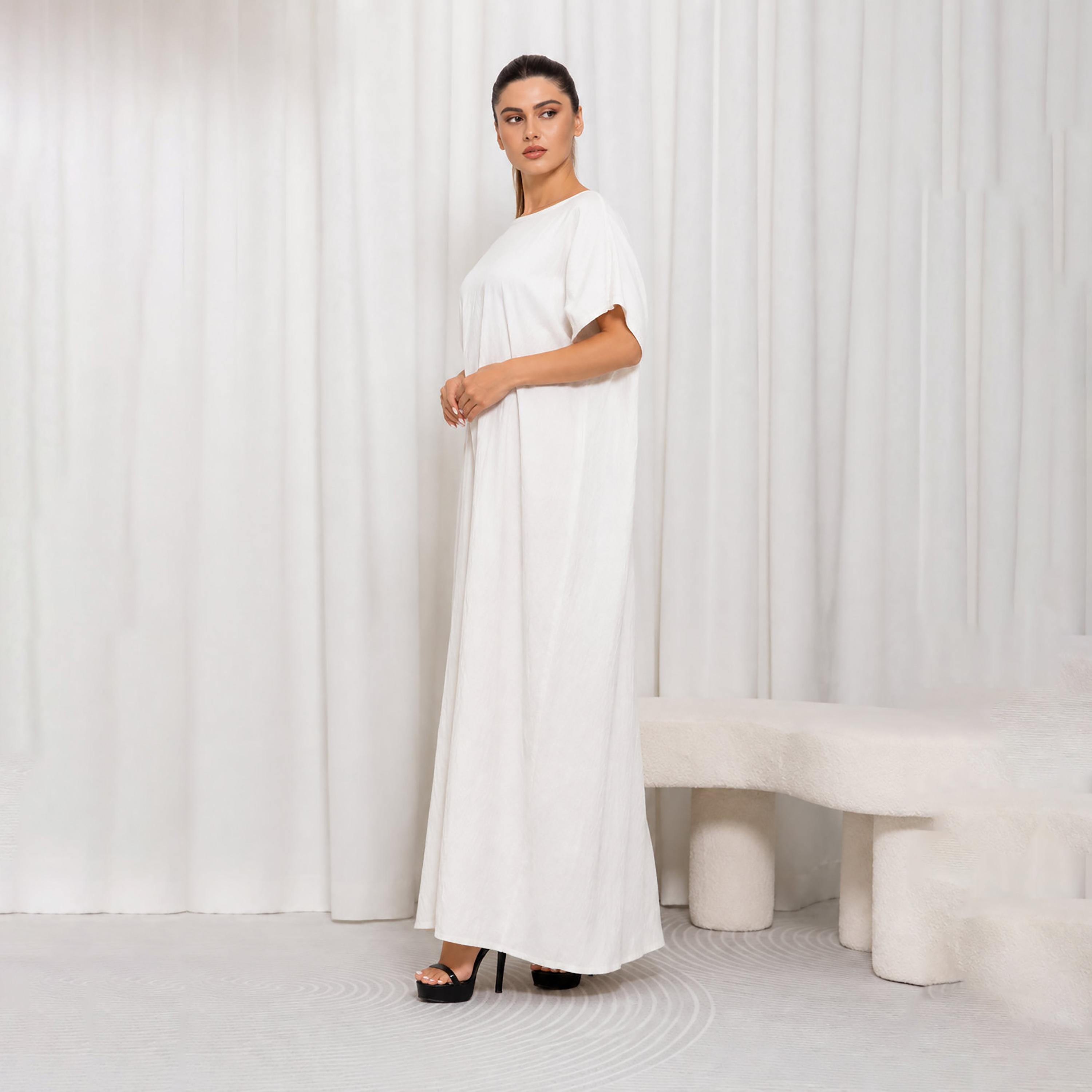 Nikias Off-White American Linen Women's Abaya Inner Dress-women-arabicclothing-abayainner-image-2