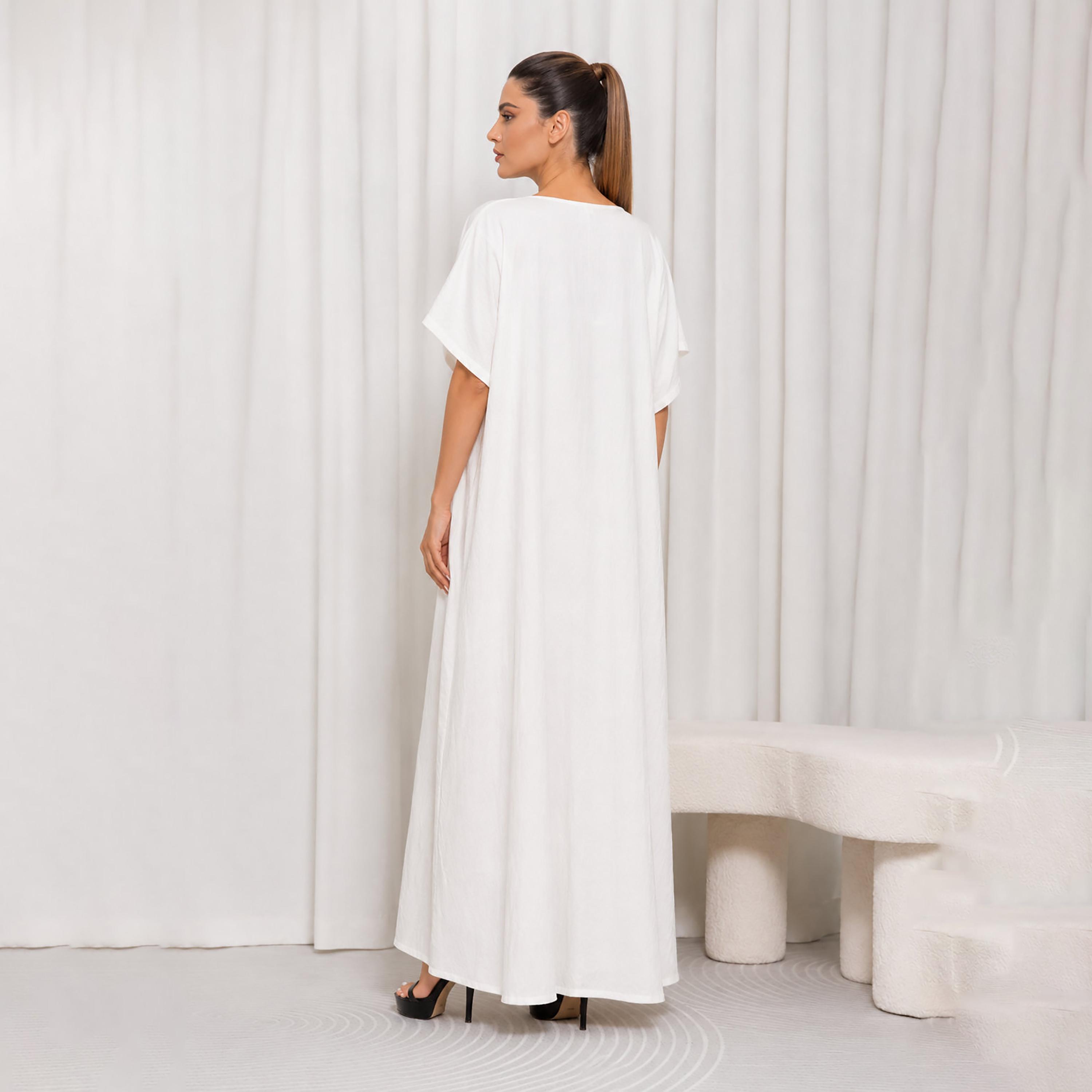 Nikias Off-White American Linen Women's Abaya Inner Dress-women-arabicclothing-abayainner-image-3