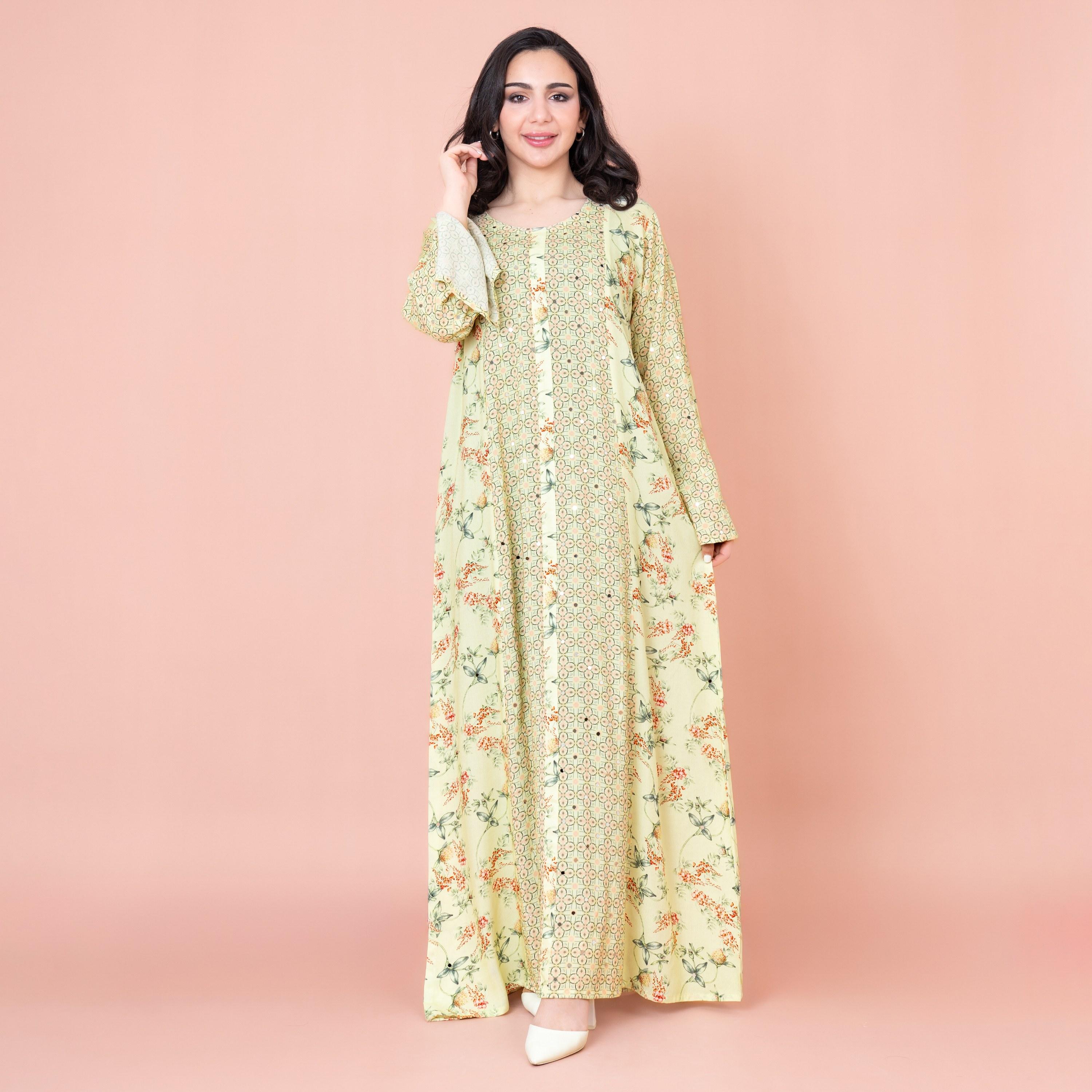 IKKXA Slit Sleeves All Over Printed Jalabiya-women-arabicclothing-jalabiyas-image-1