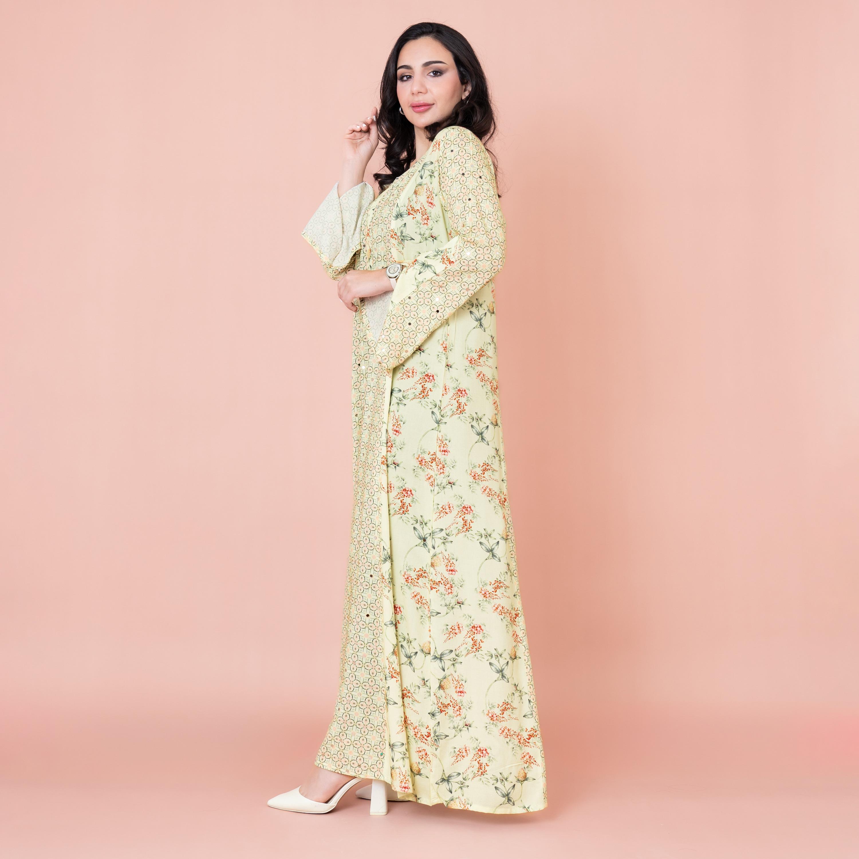 IKKXA Slit Sleeves All Over Printed Jalabiya-women-arabicclothing-jalabiyas-image-3