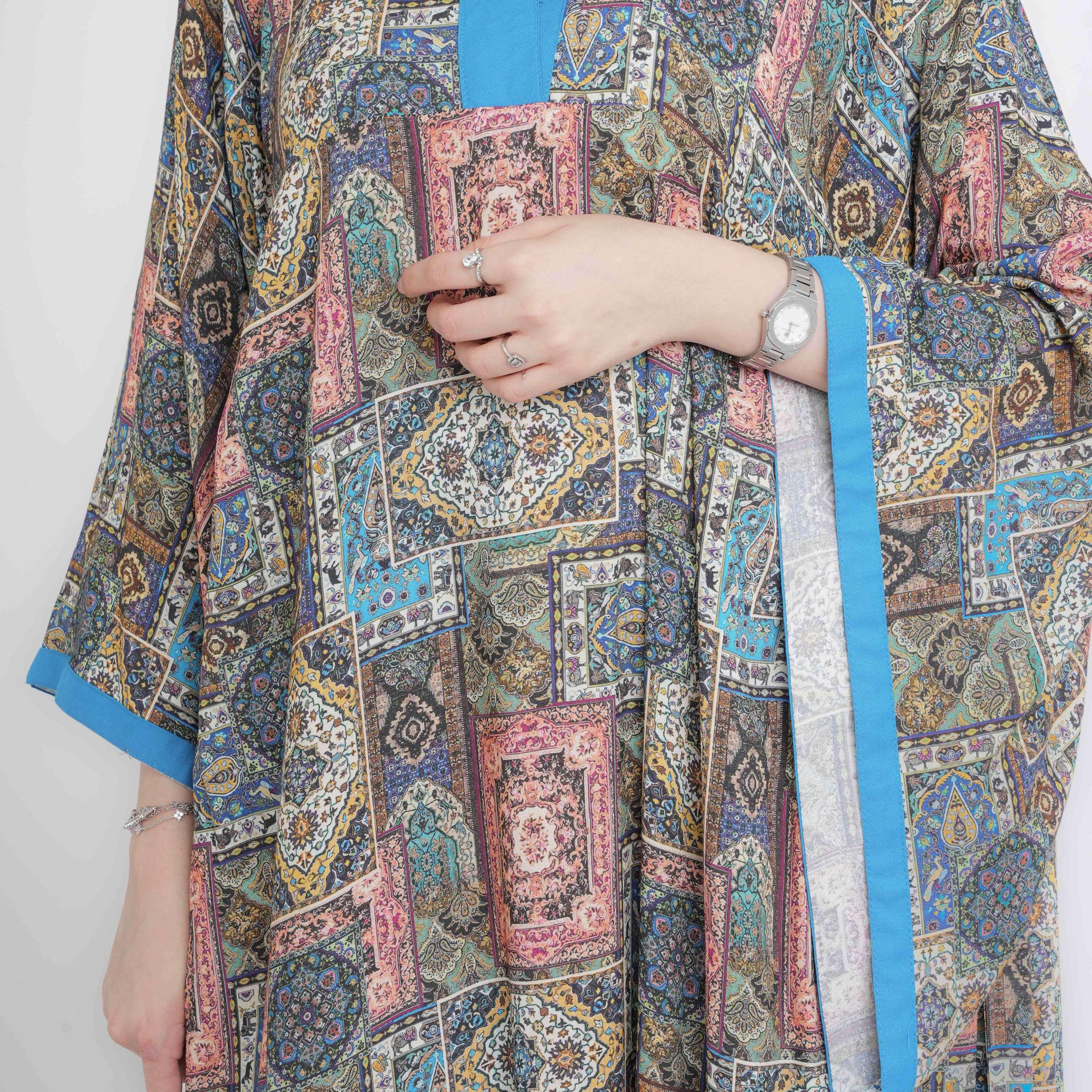IKKXA Ethnic Geometric Print Kimono Sleeves Women's Kaftan Style Jalabiya-women-arabicclothing-jalabiyas-image-2