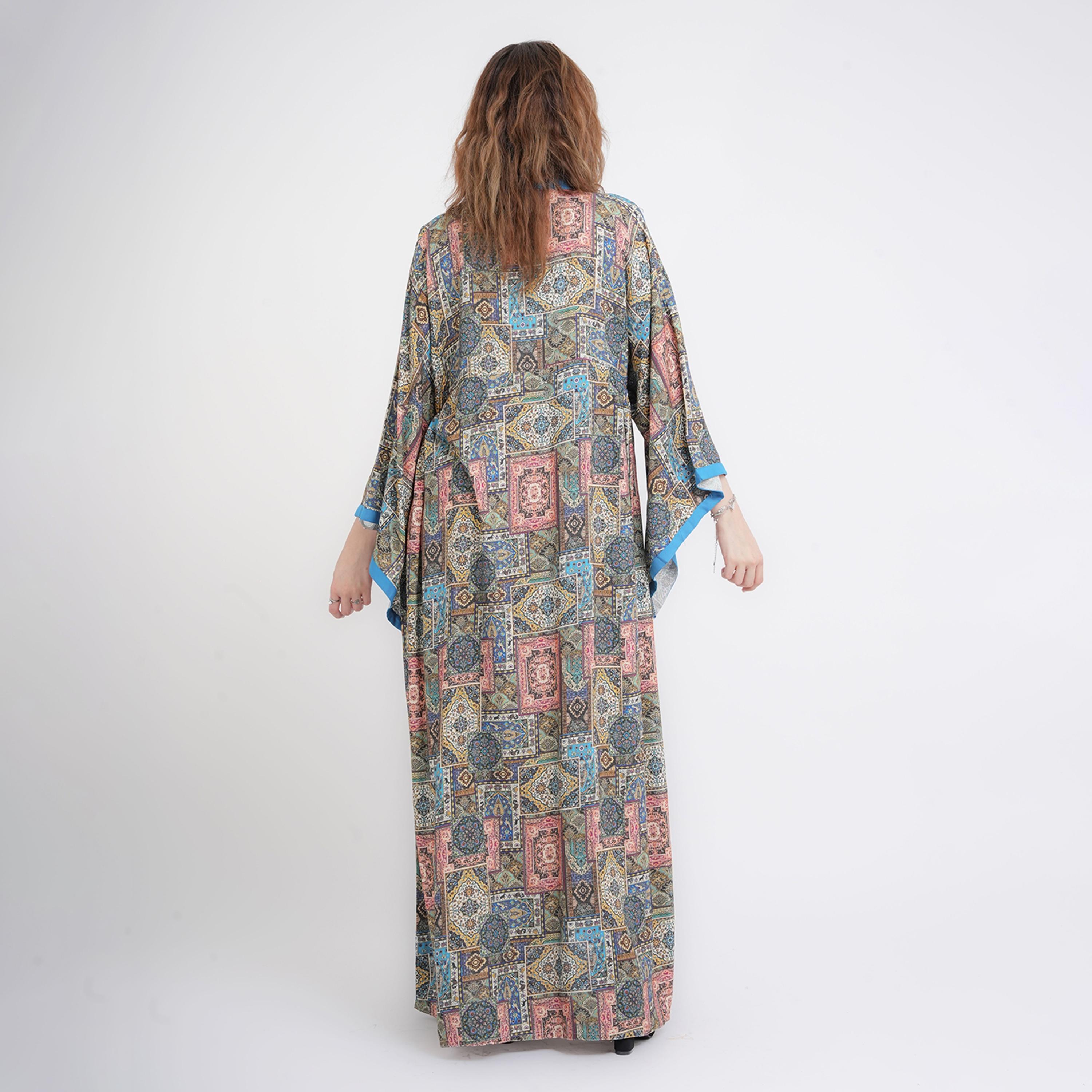 IKKXA Ethnic Geometric Print Kimono Sleeves Women's Kaftan Style Jalabiya-women-arabicclothing-jalabiyas-image-4