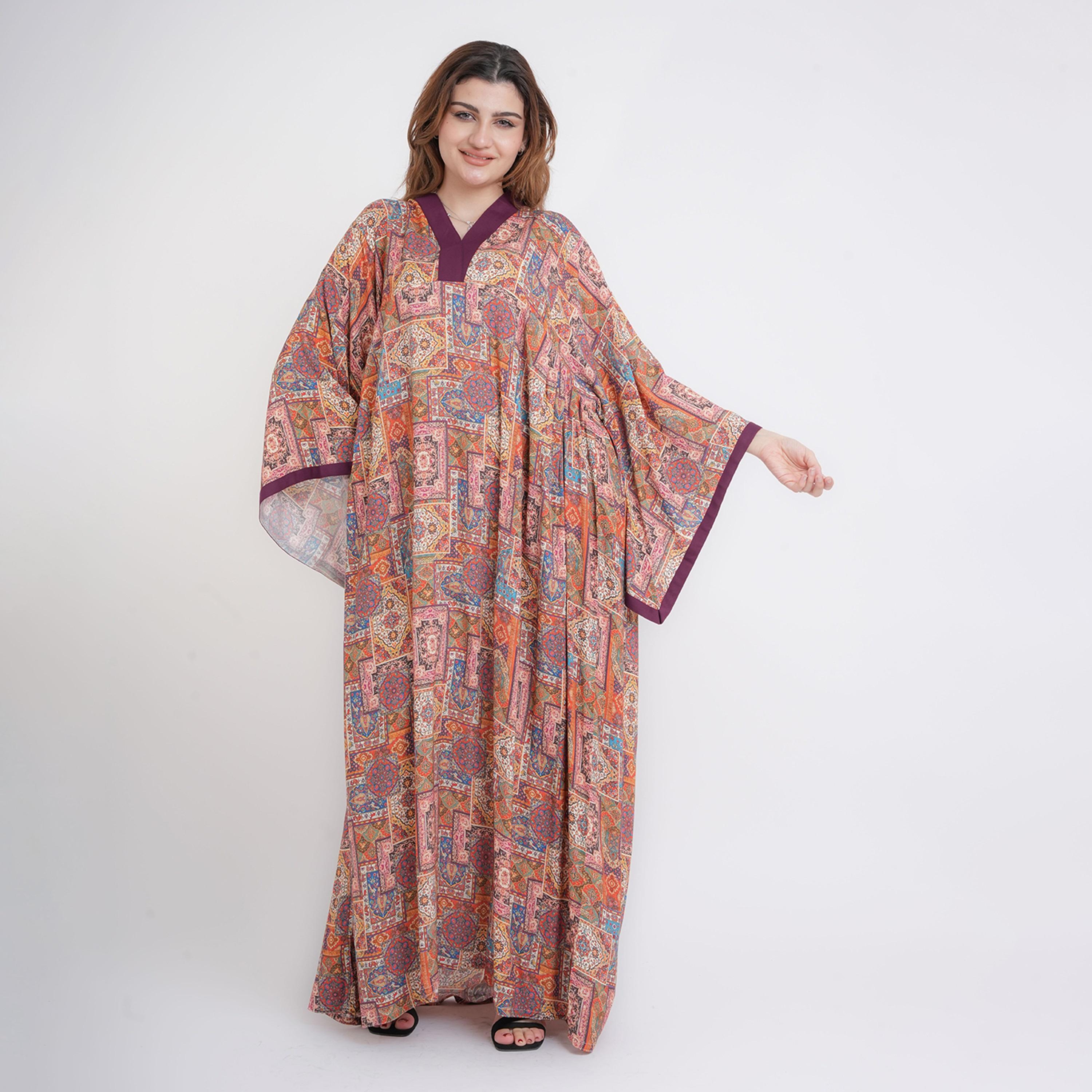 IKKXA Ethnic Geometric Print Kimono Sleeves Women's Kaftan Style Jalabiya-women-arabicclothing-jalabiyas-image-5