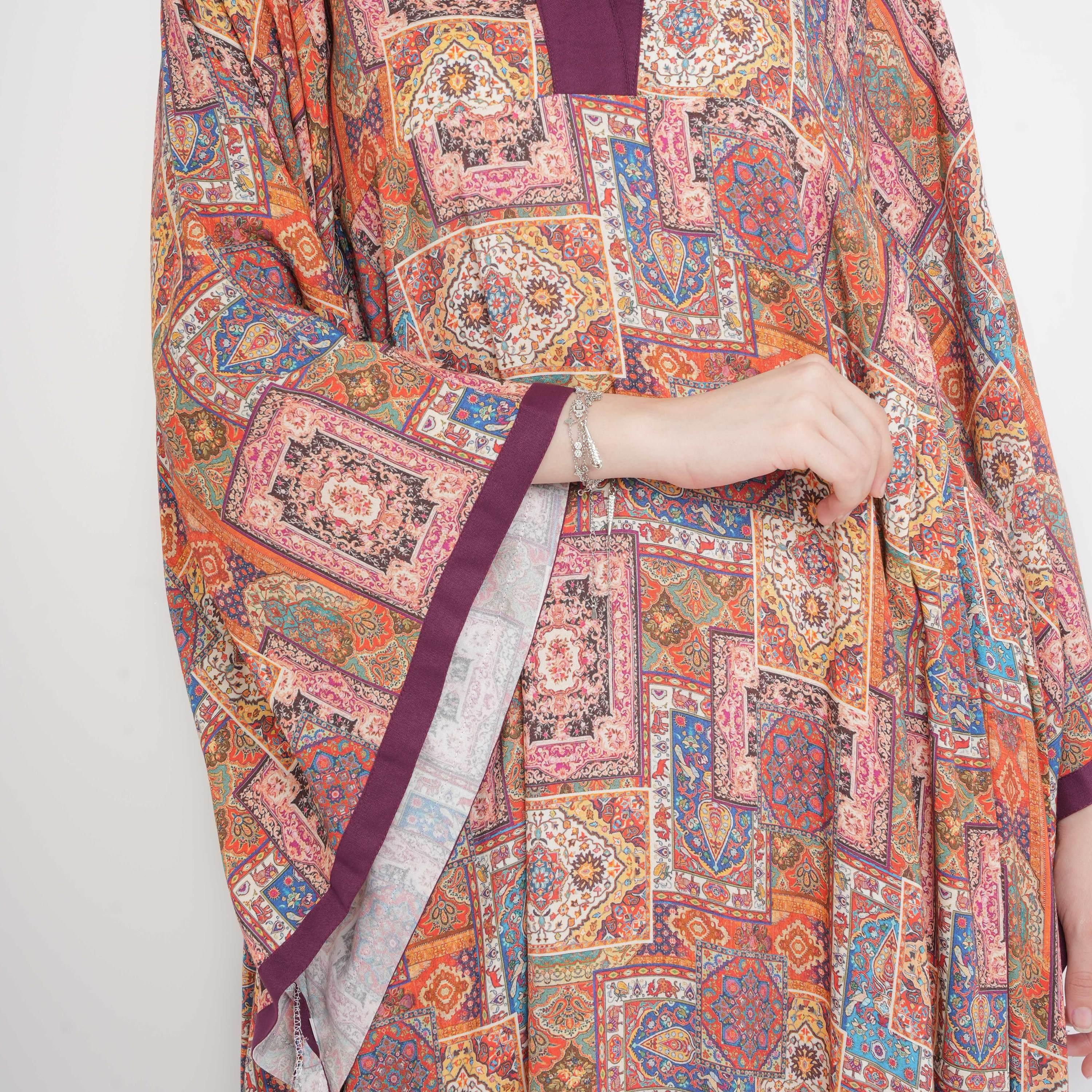 IKKXA Ethnic Geometric Print Kimono Sleeves Women's Kaftan Style Jalabiya-women-arabicclothing-jalabiyas-image-6