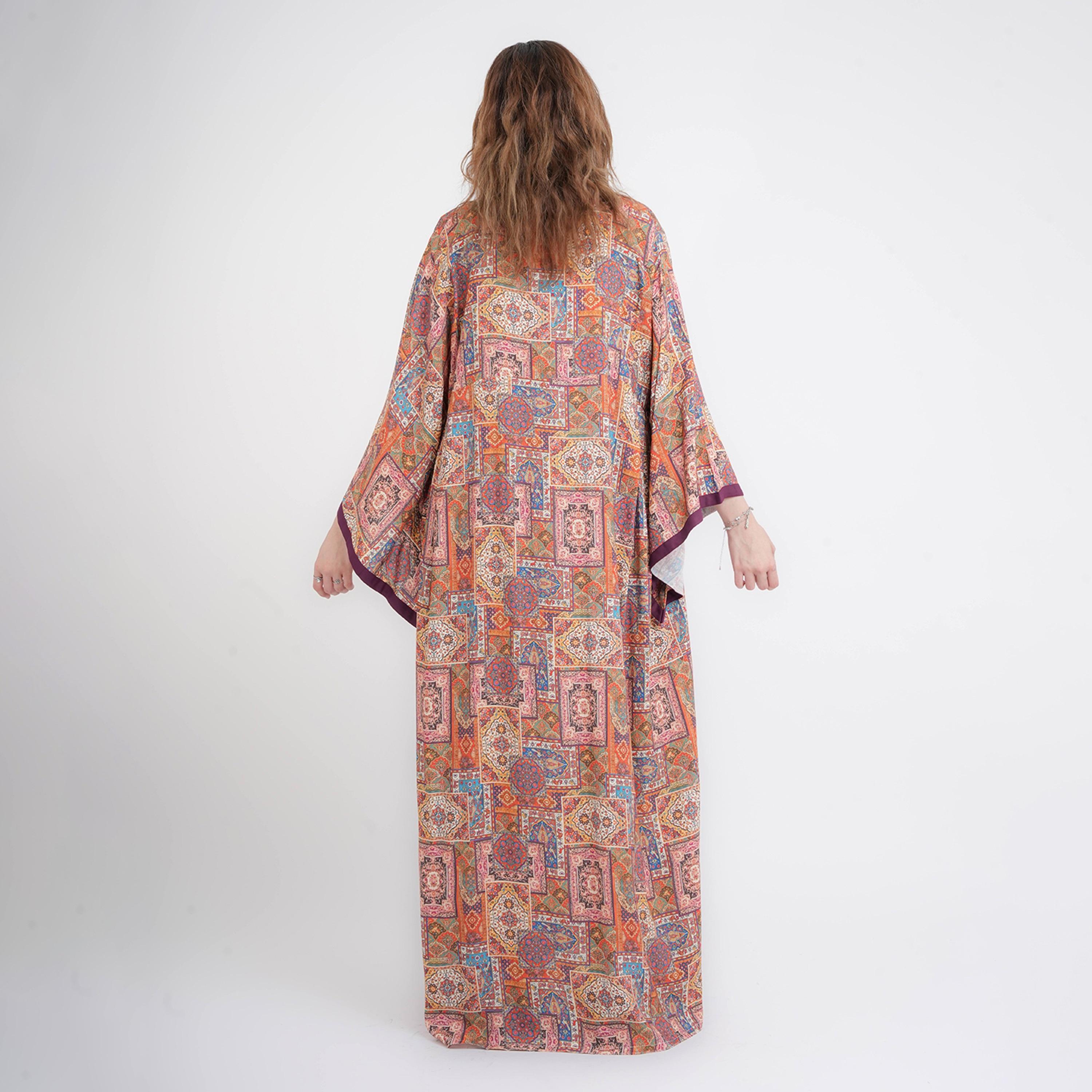 IKKXA Ethnic Geometric Print Kimono Sleeves Women's Kaftan Style Jalabiya-women-arabicclothing-jalabiyas-image-8