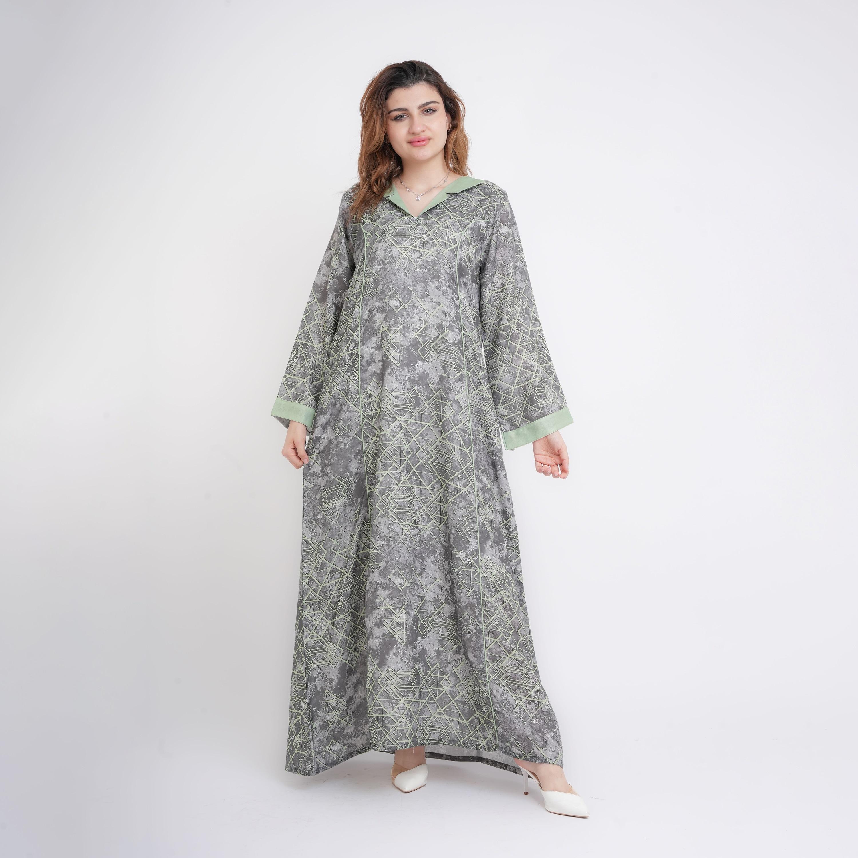 IKKXA Geometric Print Wide Sleeves Women's Jalabiya-women-arabicclothing-jalabiyas-image-1