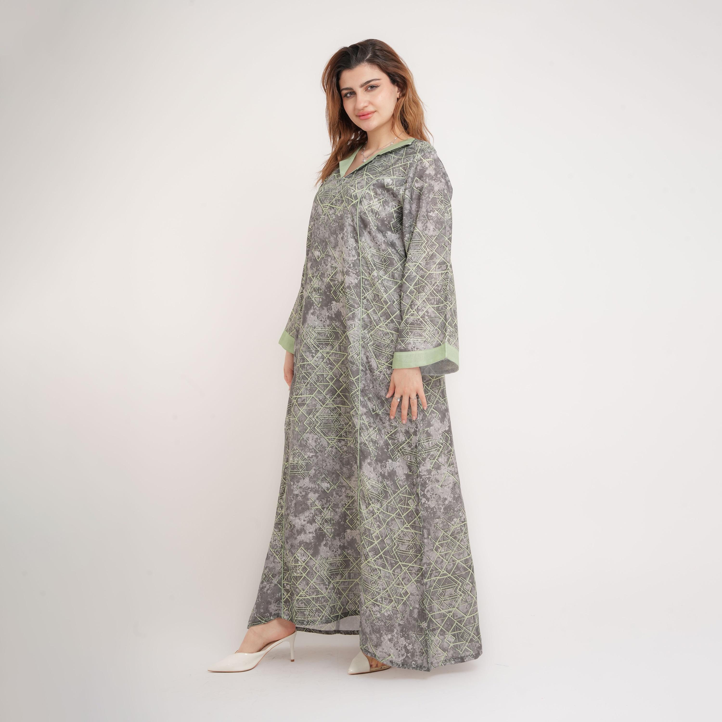 IKKXA Geometric Print Wide Sleeves Women's Jalabiya-women-arabicclothing-jalabiyas-image-3