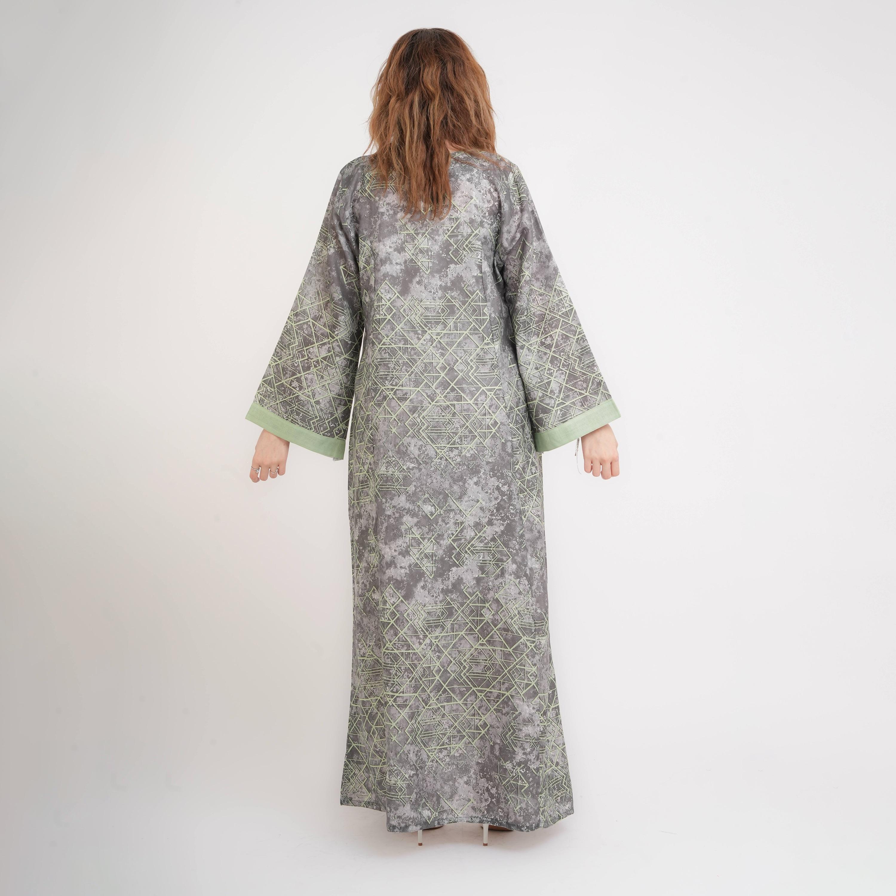 IKKXA Geometric Print Wide Sleeves Women's Jalabiya-women-arabicclothing-jalabiyas-image-4