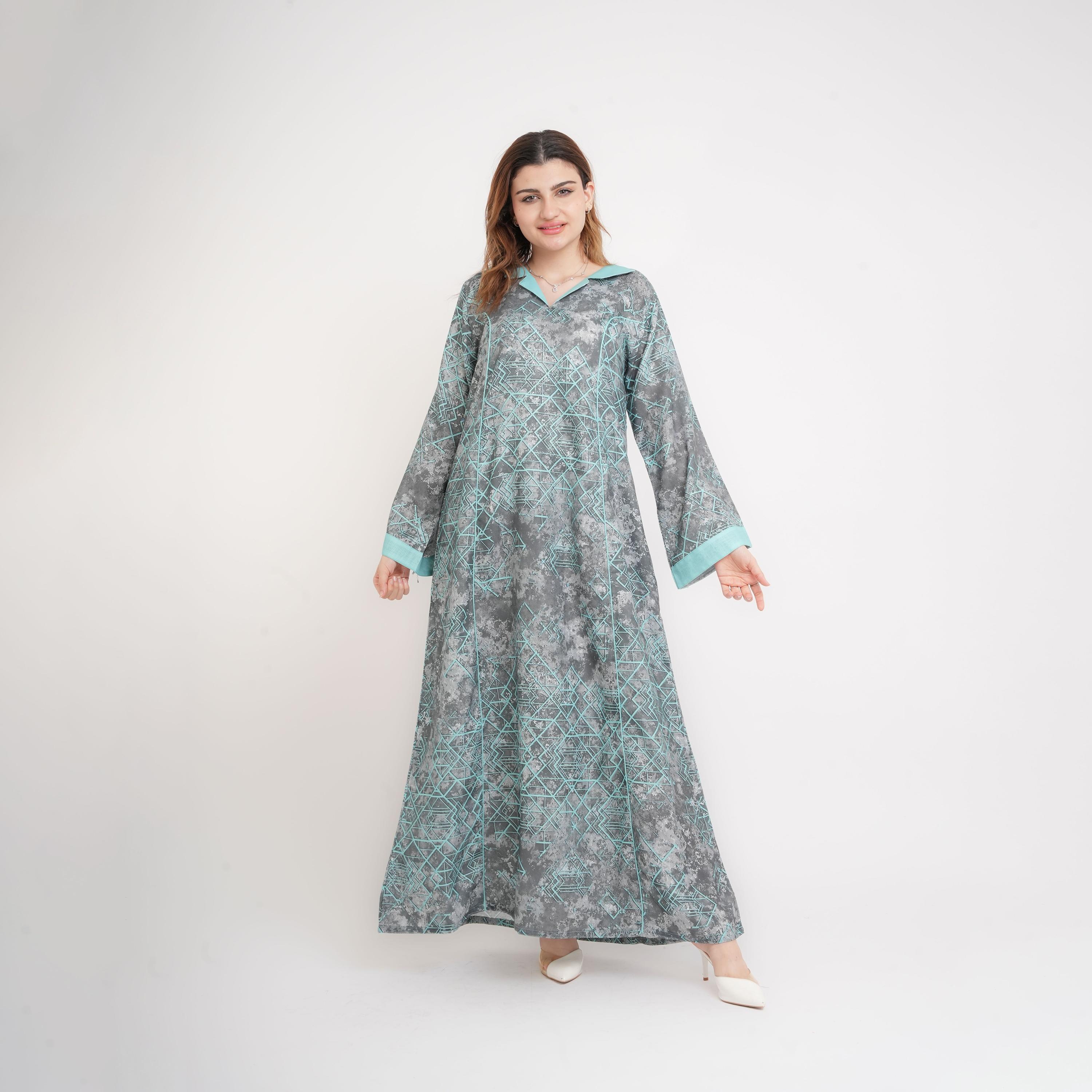 IKKXA Geometric Print Wide Sleeves Women's Jalabiya-women-arabicclothing-jalabiyas-image-5