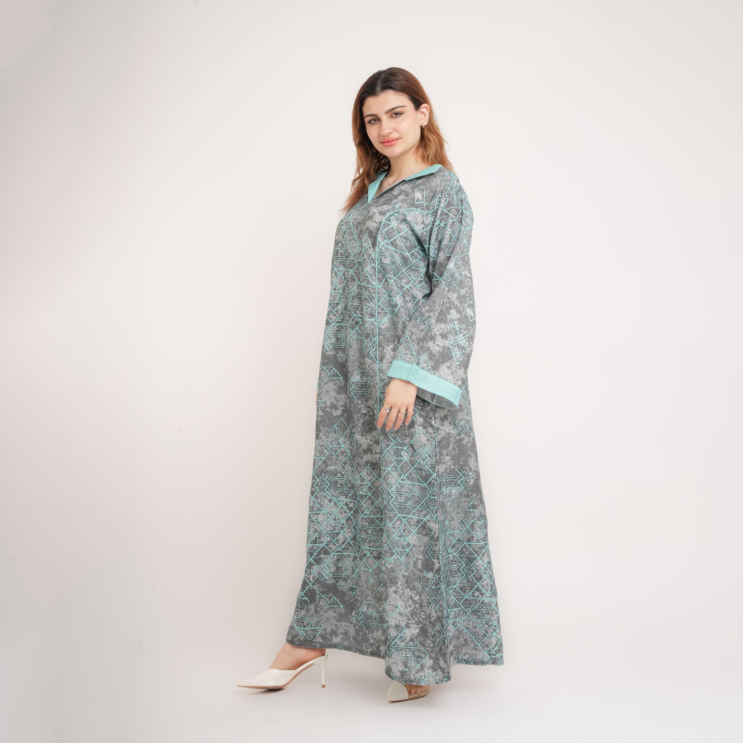 IKKXA Geometric Print Wide Sleeves Women's Jalabiya-women-arabicclothing-jalabiyas-image-7