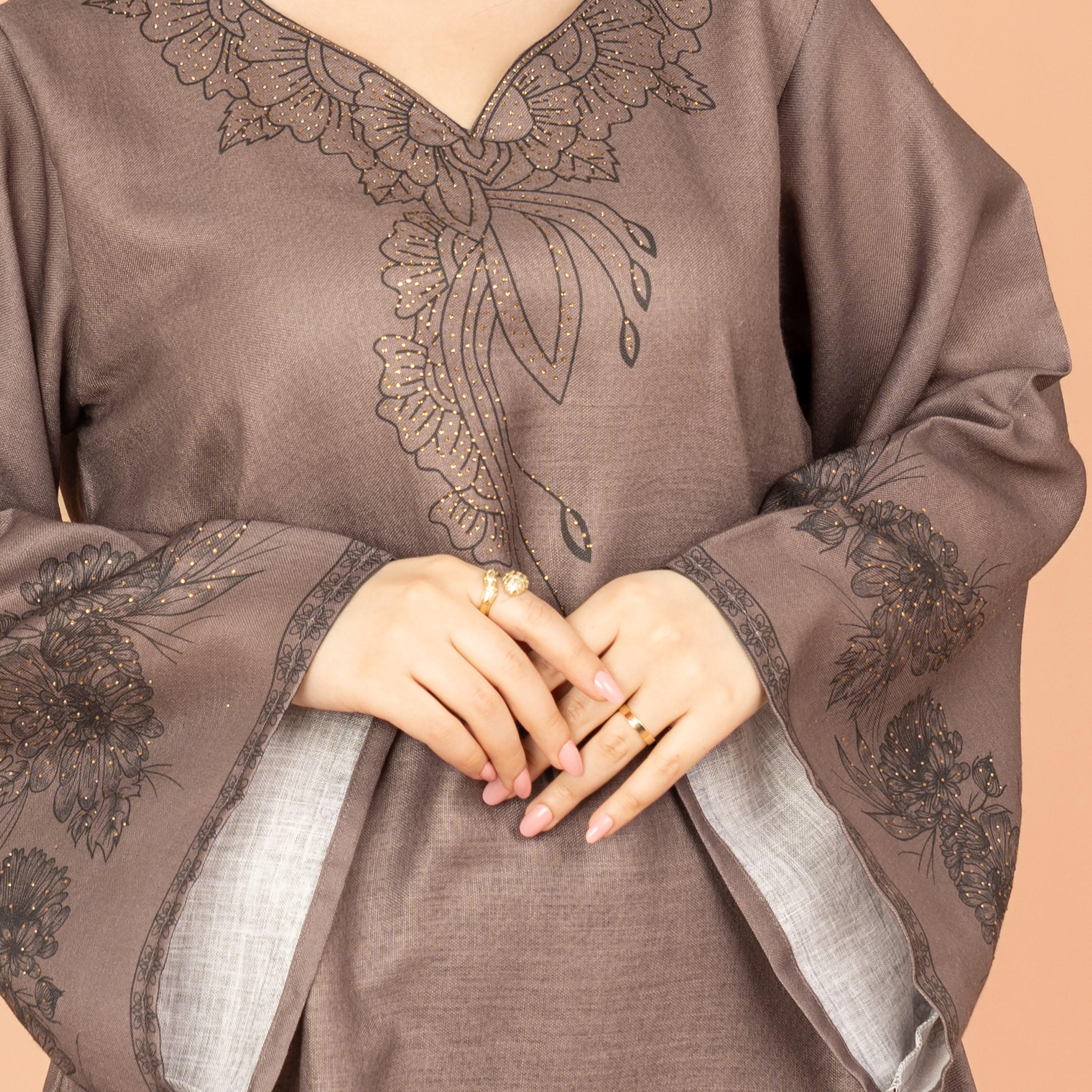 IKKXA Printed and Embellished Floral Touch Flared Sleeves Evening Women's Jalabiya-women-arabicclothing-jalabiyas-image-2
