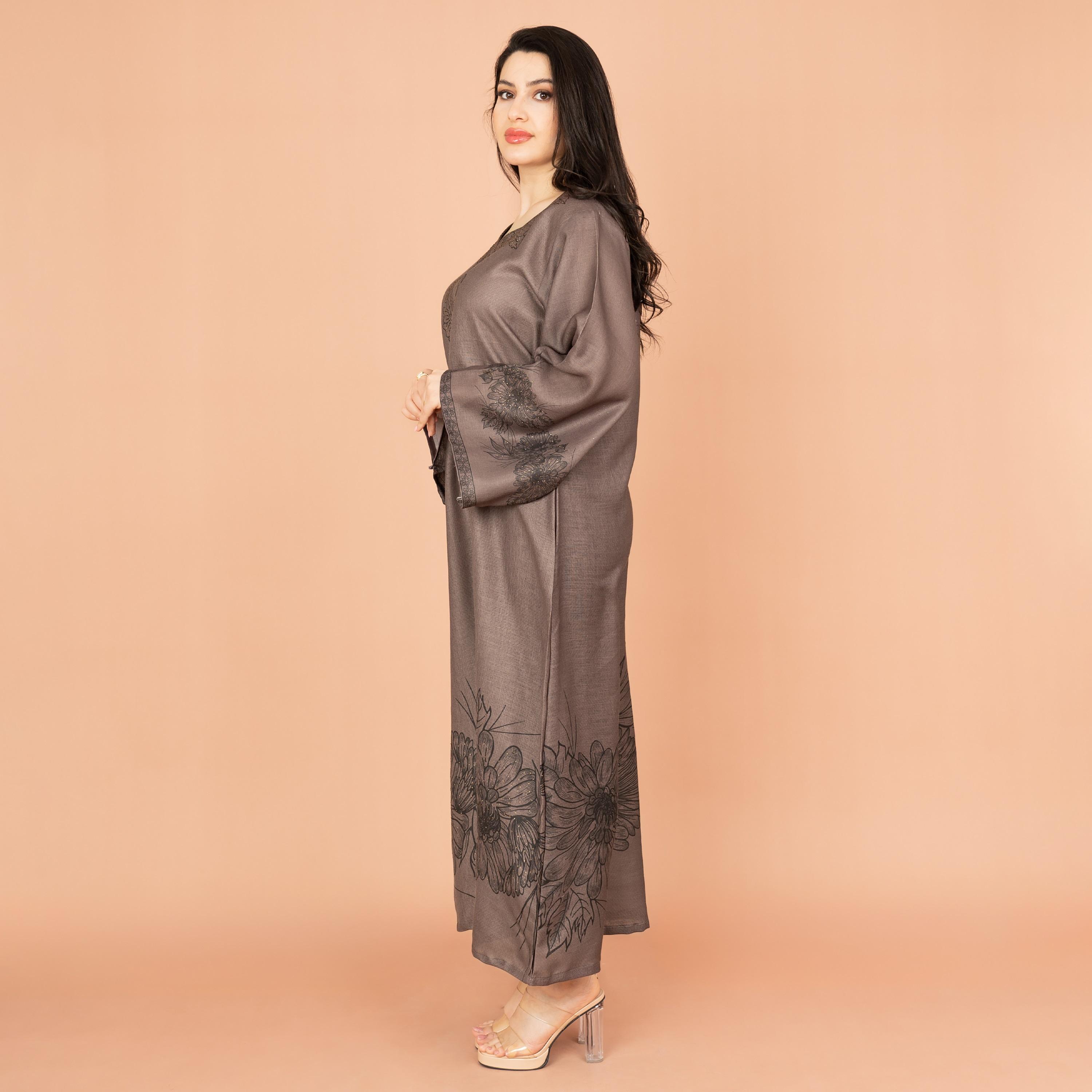 IKKXA Printed and Embellished Floral Touch Flared Sleeves Evening Women's Jalabiya-women-arabicclothing-jalabiyas-image-3