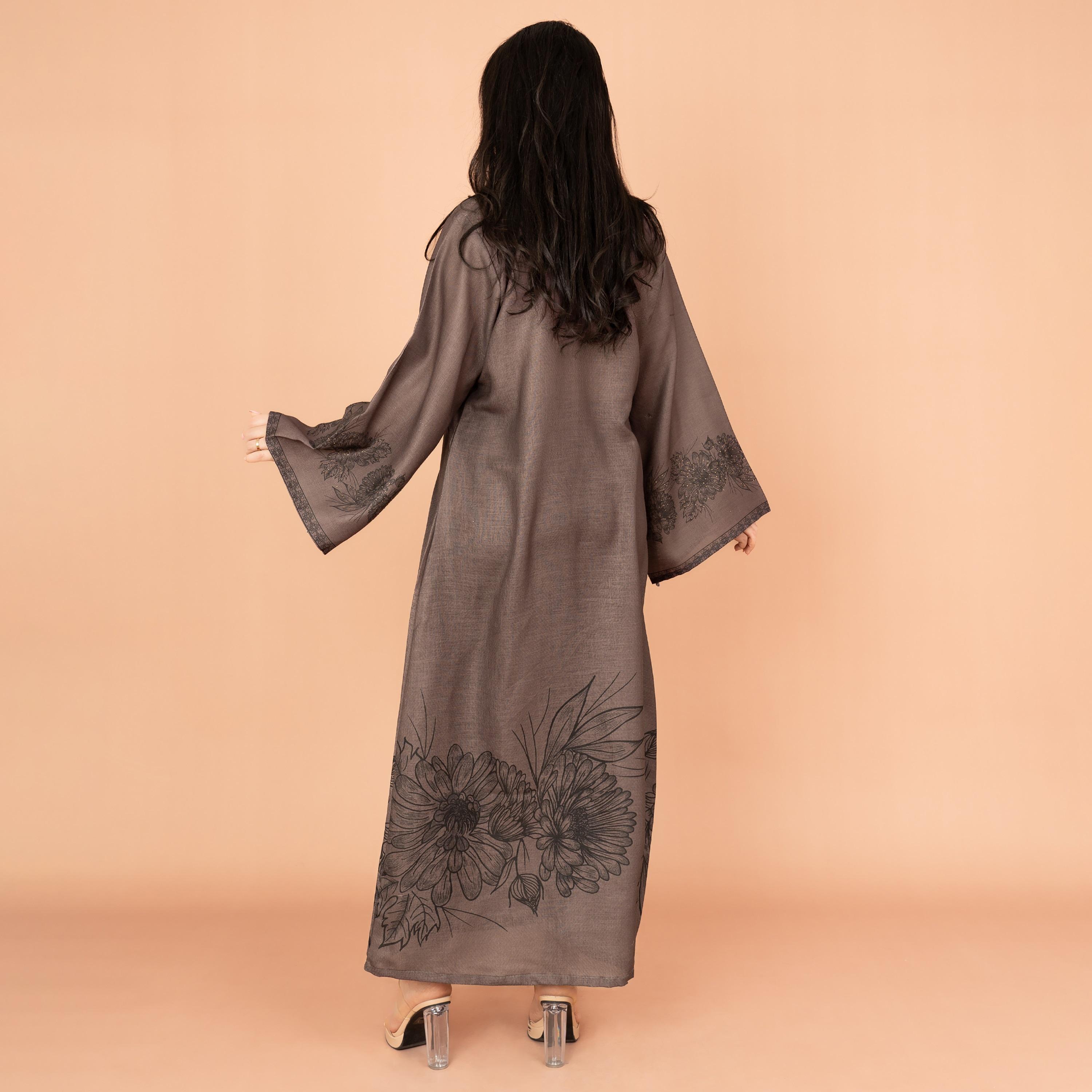 IKKXA Printed and Embellished Floral Touch Flared Sleeves Evening Women's Jalabiya-women-arabicclothing-jalabiyas-image-4
