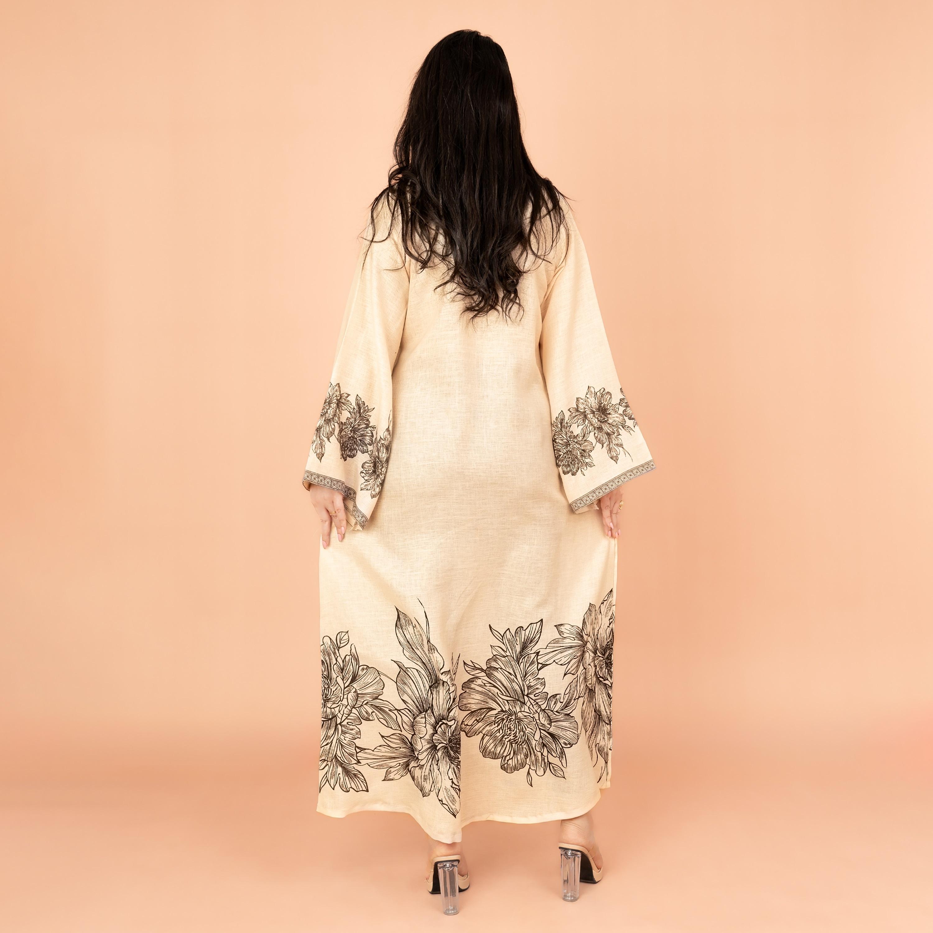 جلابية نسائية مسائية مطبوعة ومزينة بلمسة زهور وأكمام واسعة من إكسا-women-arabicclothing-jalabiyas-image-9