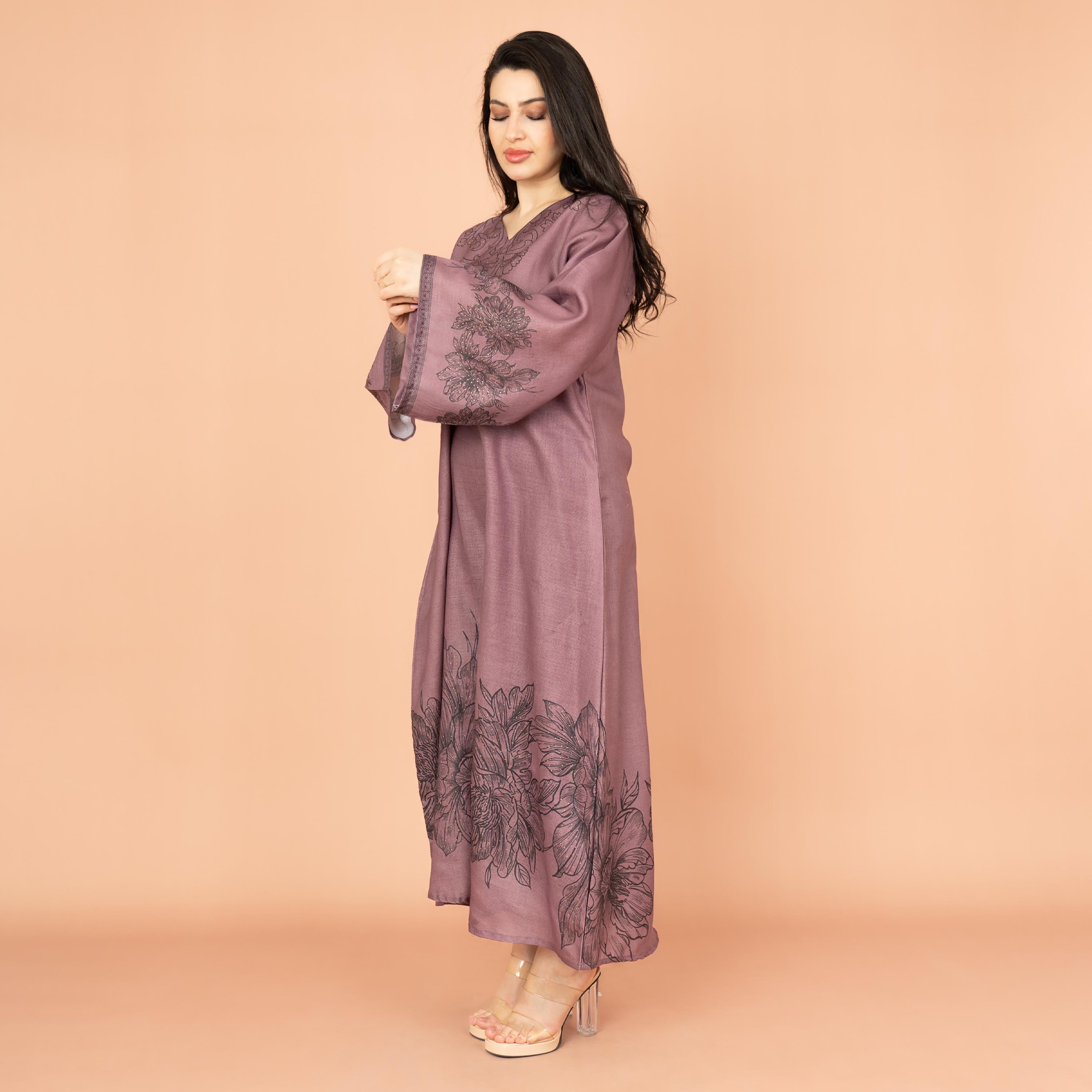 جلابية نسائية مسائية مطبوعة ومزينة بلمسة زهور وأكمام واسعة من إكسا-women-arabicclothing-jalabiyas-image-13